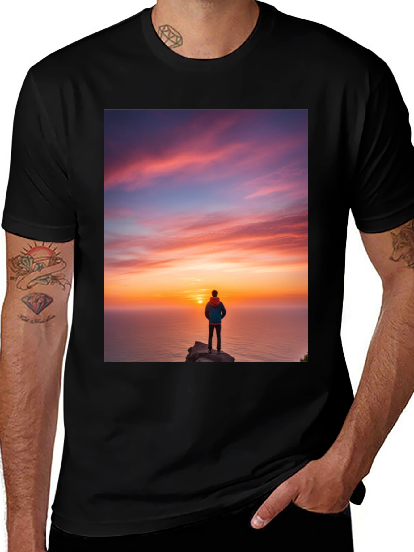 Variant 12 of Sunset Seeker Graphic Tee - Black Cotton T-Shirt