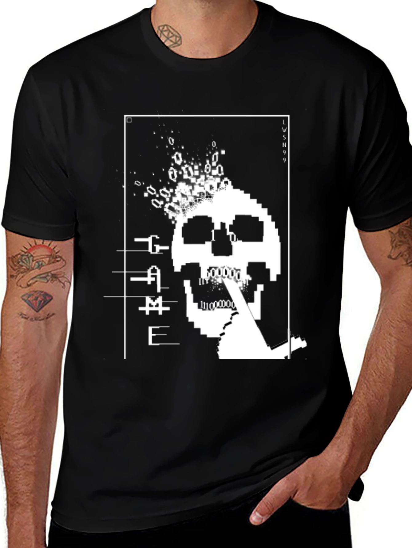 Black Pixel Skull 'GAME' Black T-Shirt main image