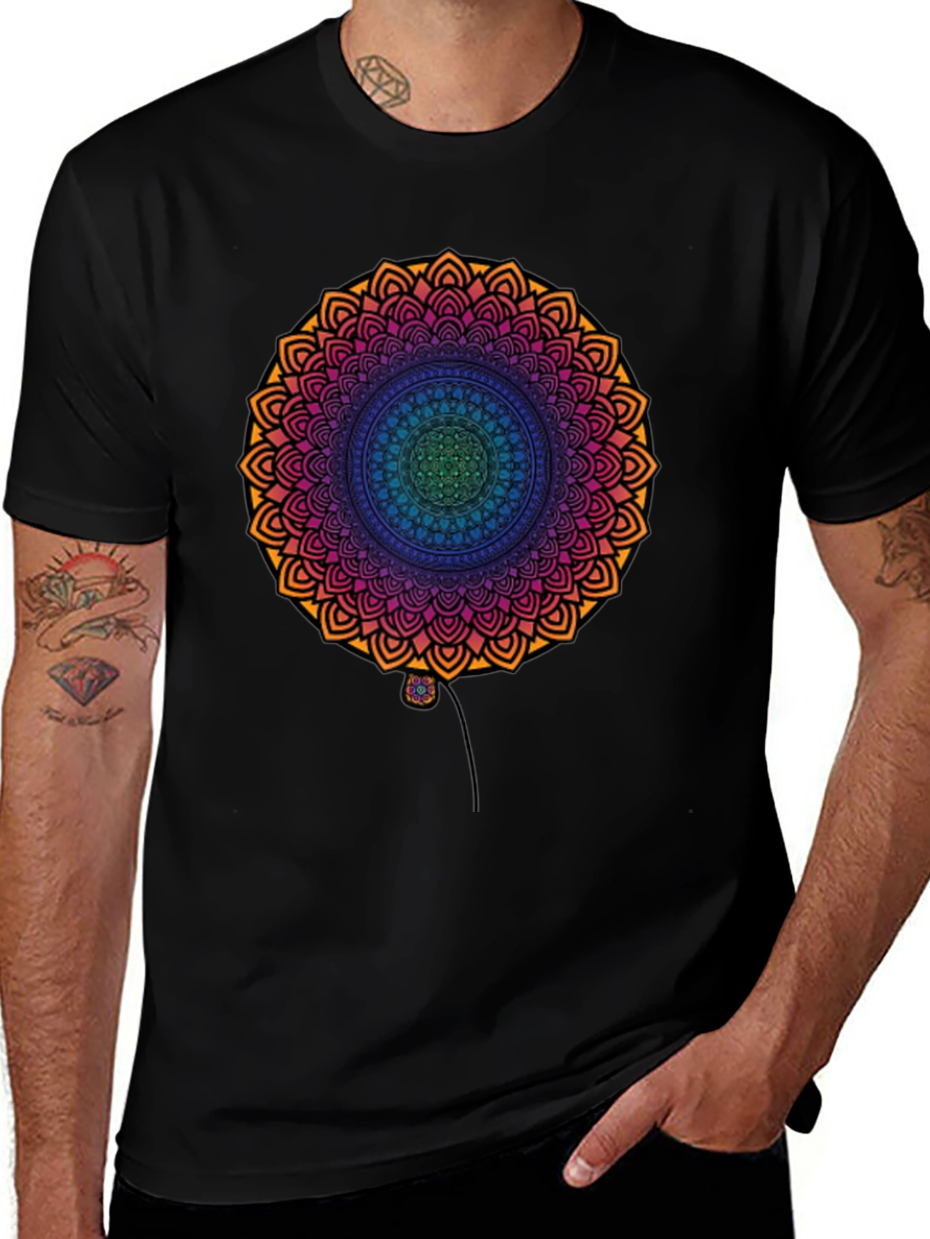Variant 27 of Vibrant Mandala Print Black T-Shirt