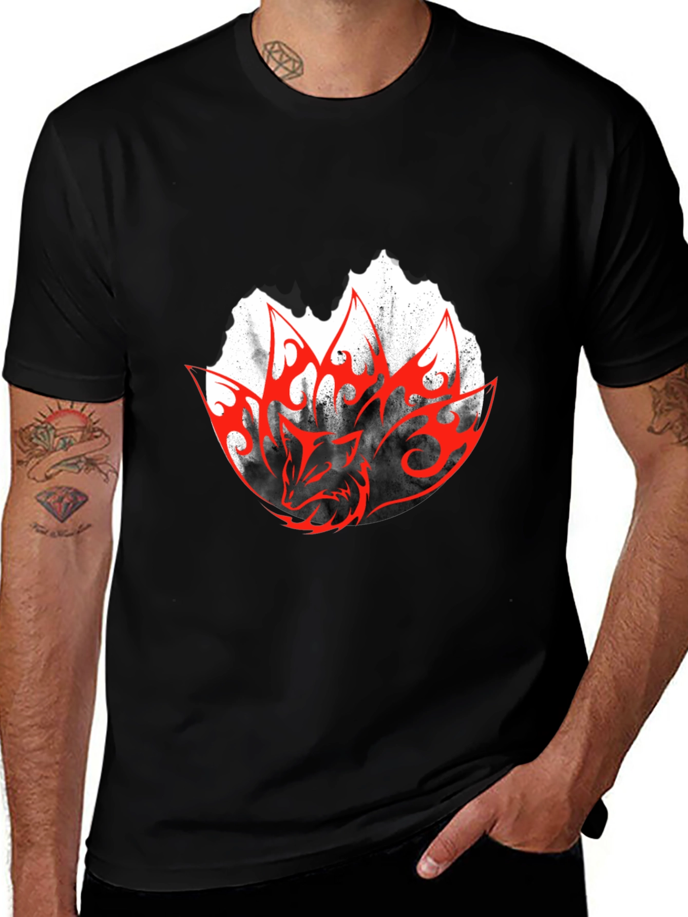 Variant 24 of Men's Black Graphic Tee - Red Dragon Design