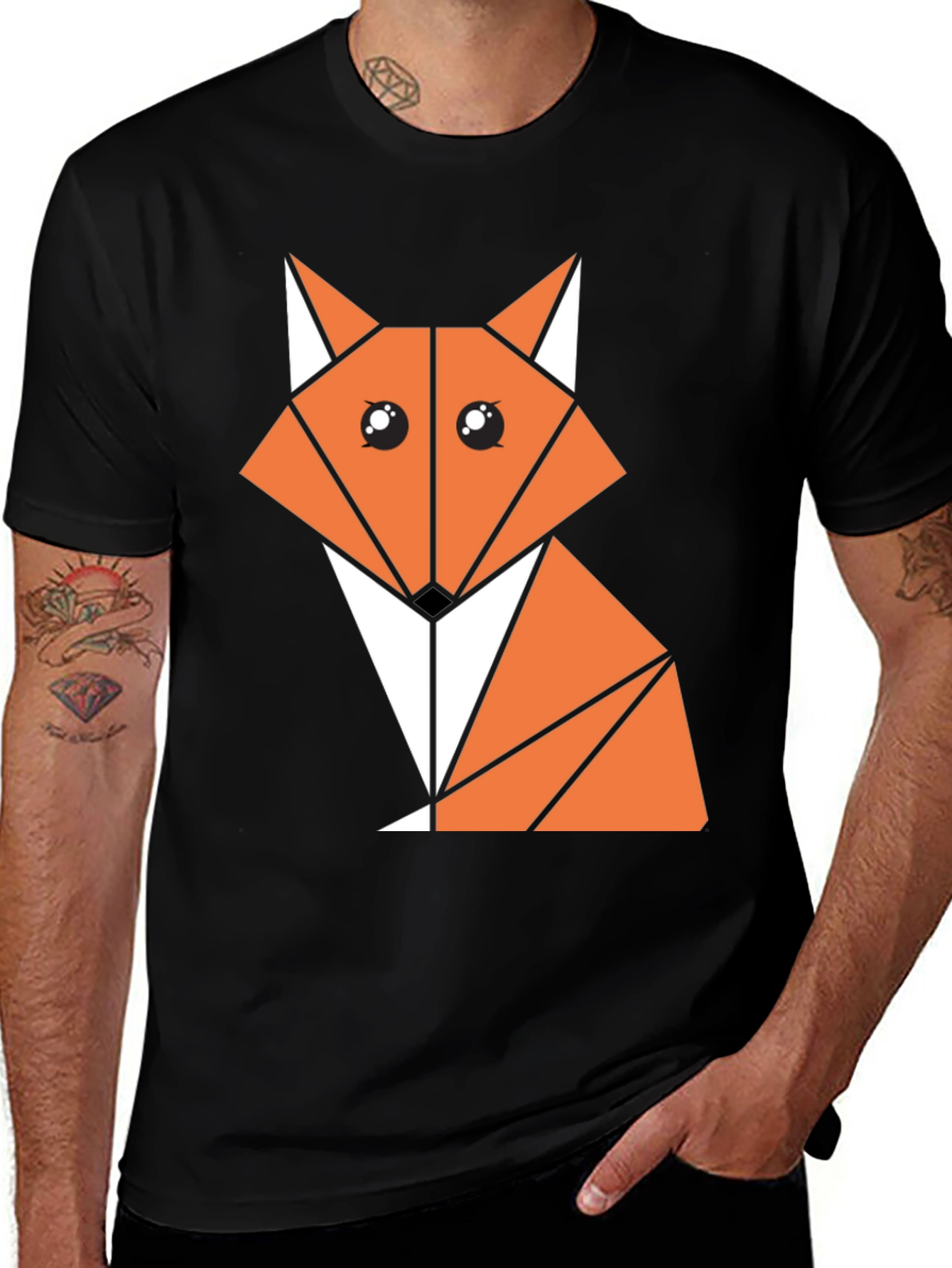 Variant 9 of Geometric Fox Graphic Tee - Stylish Black Cotton Shirt
