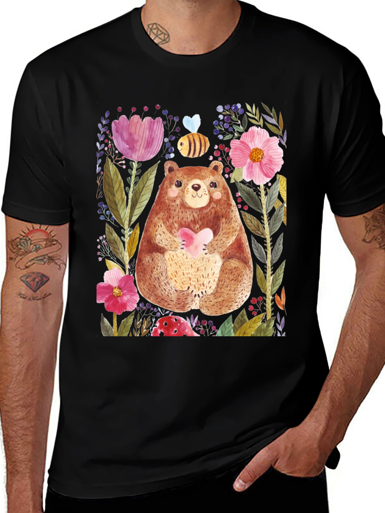 Variant 22 of Bear with Heart T-Shirt - Cute Floral Design