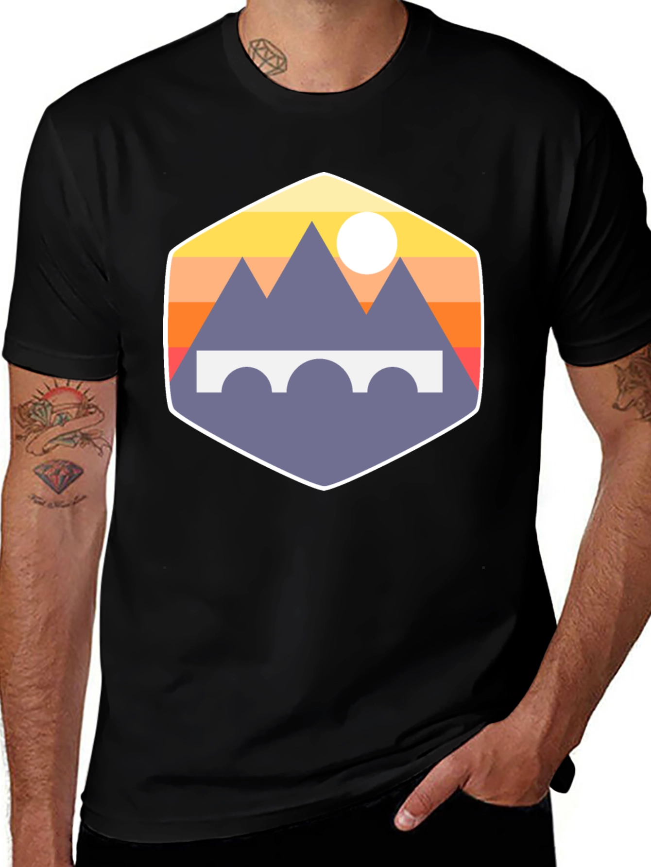 Variant 2 of Mountains and Bridge Graphic Tee - Black