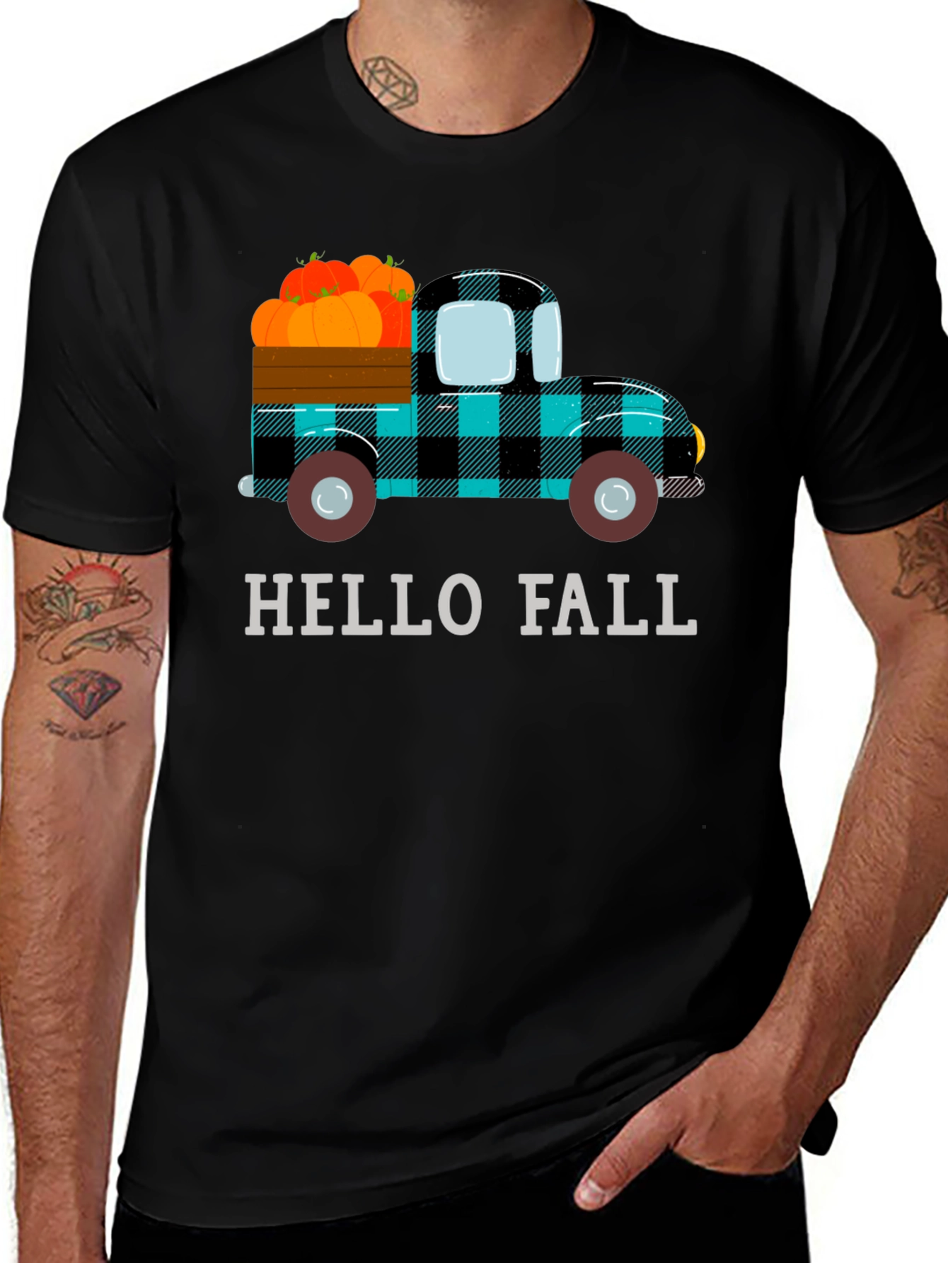 Hello Fall Plaid Truck T-Shirt