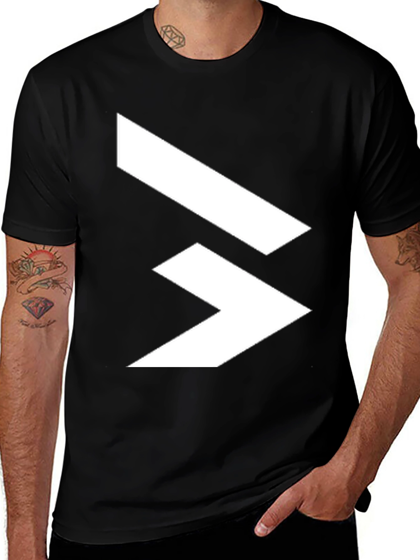Modern Geometric Graphic Tee - Black