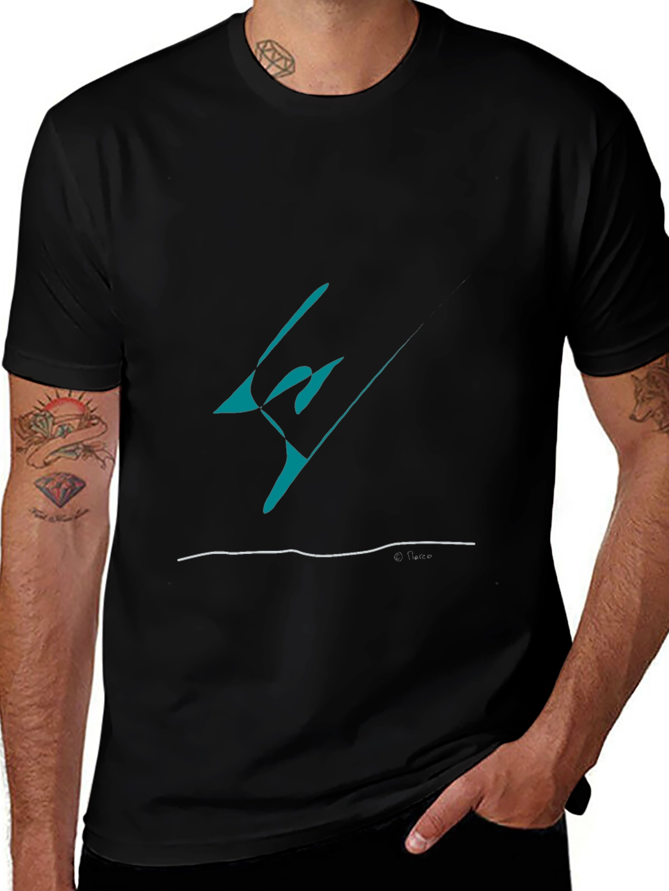 Variant 26 of Abstract Teal Graphic Black T-Shirt