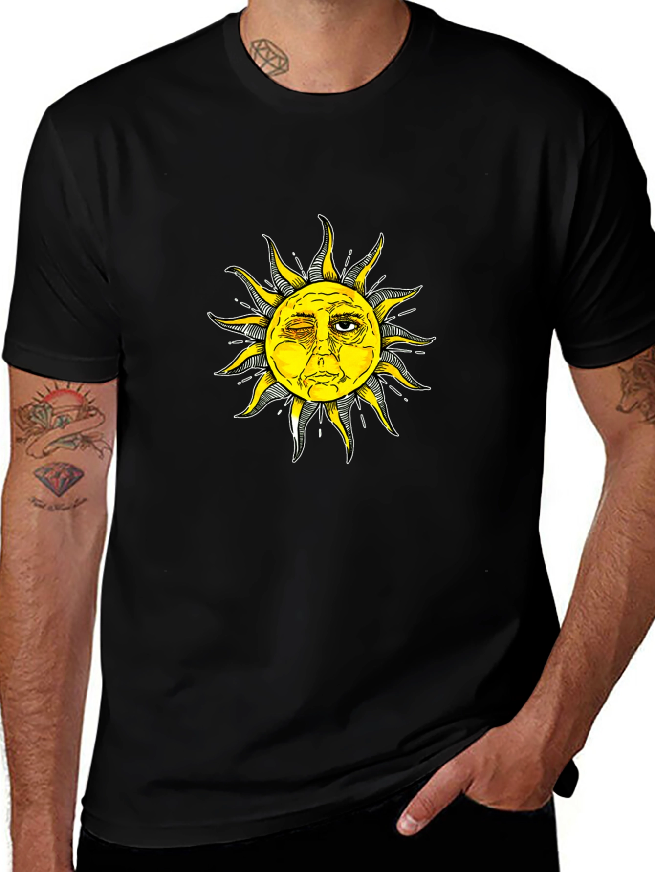 Variant 6 of Funny Sun Graphic Tee - Black Cotton Blend