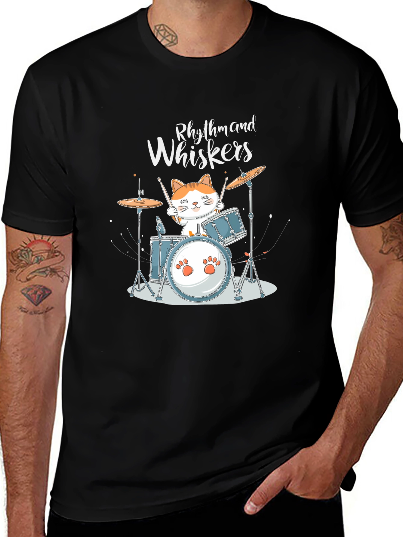 Variant 24 of Rhythm and Whiskers Cat Drummer Graphic T-Shirt