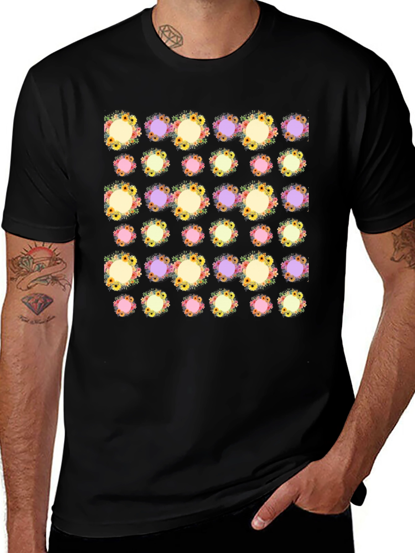 Variant 13 of Floral Pattern Black T-Shirt