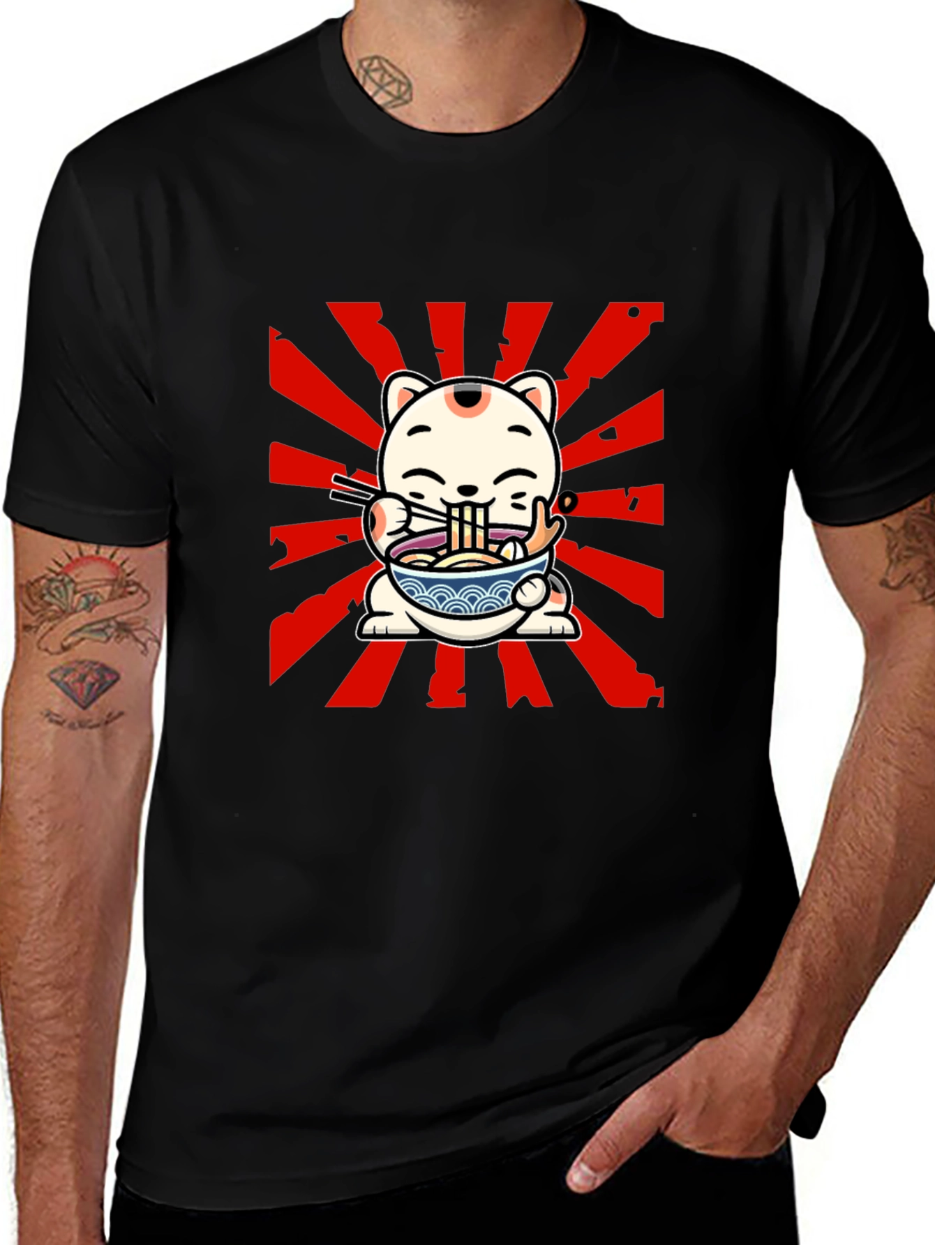 Maneki Neko Ramen T-Shirt - Lucky Cat Design