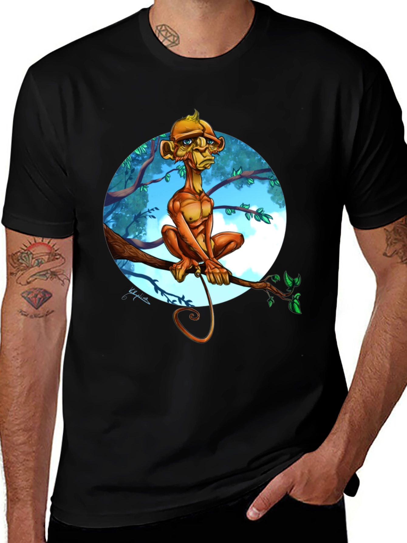 Variant 6 of Monkey Cartoon Graphic Black T-Shirt