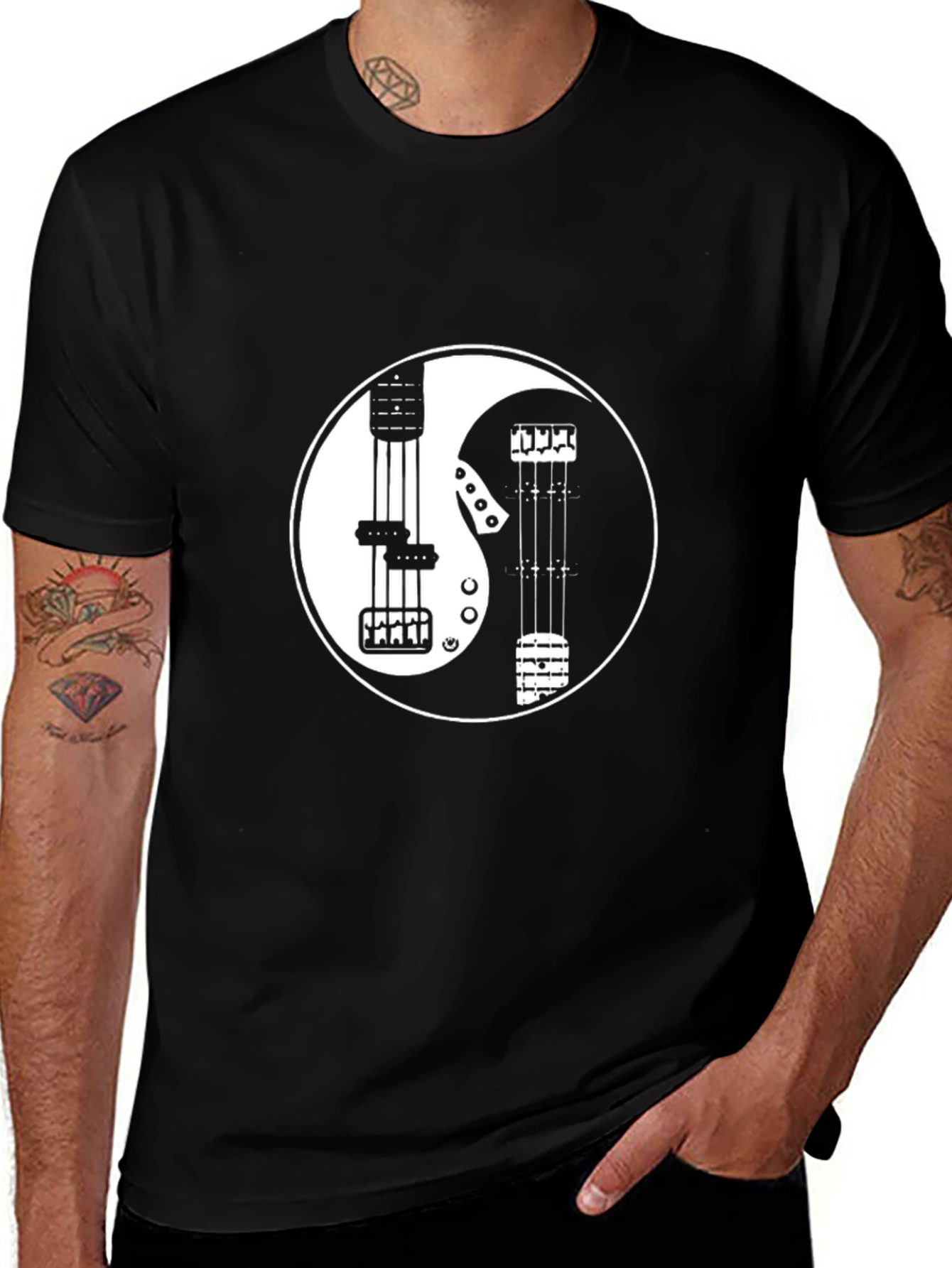 Variant 28 of Yin Yang Guitar T-Shirt - Black Cotton Blend