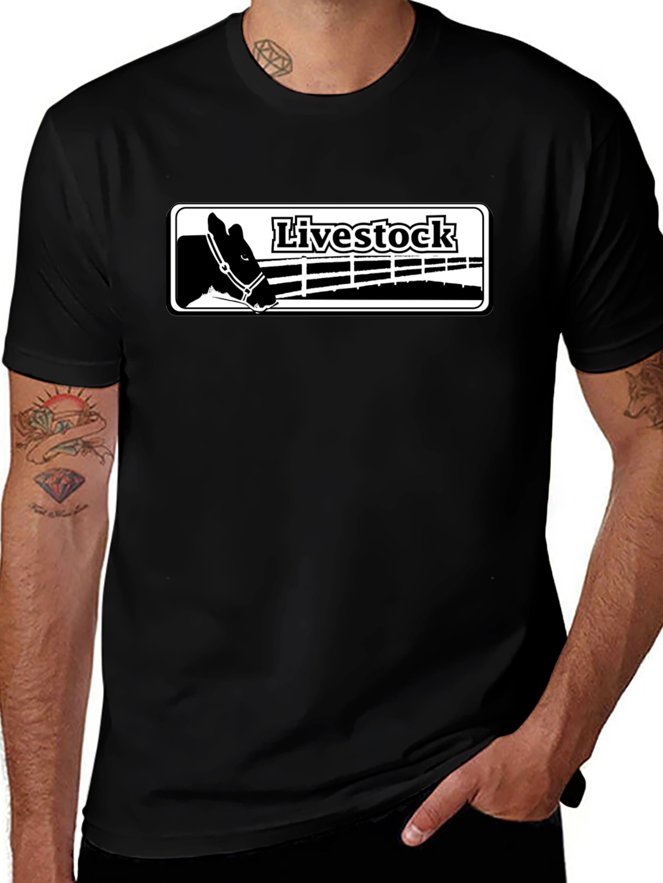 Livestock Horse Tee - Black Graphic Print T-Shirt
