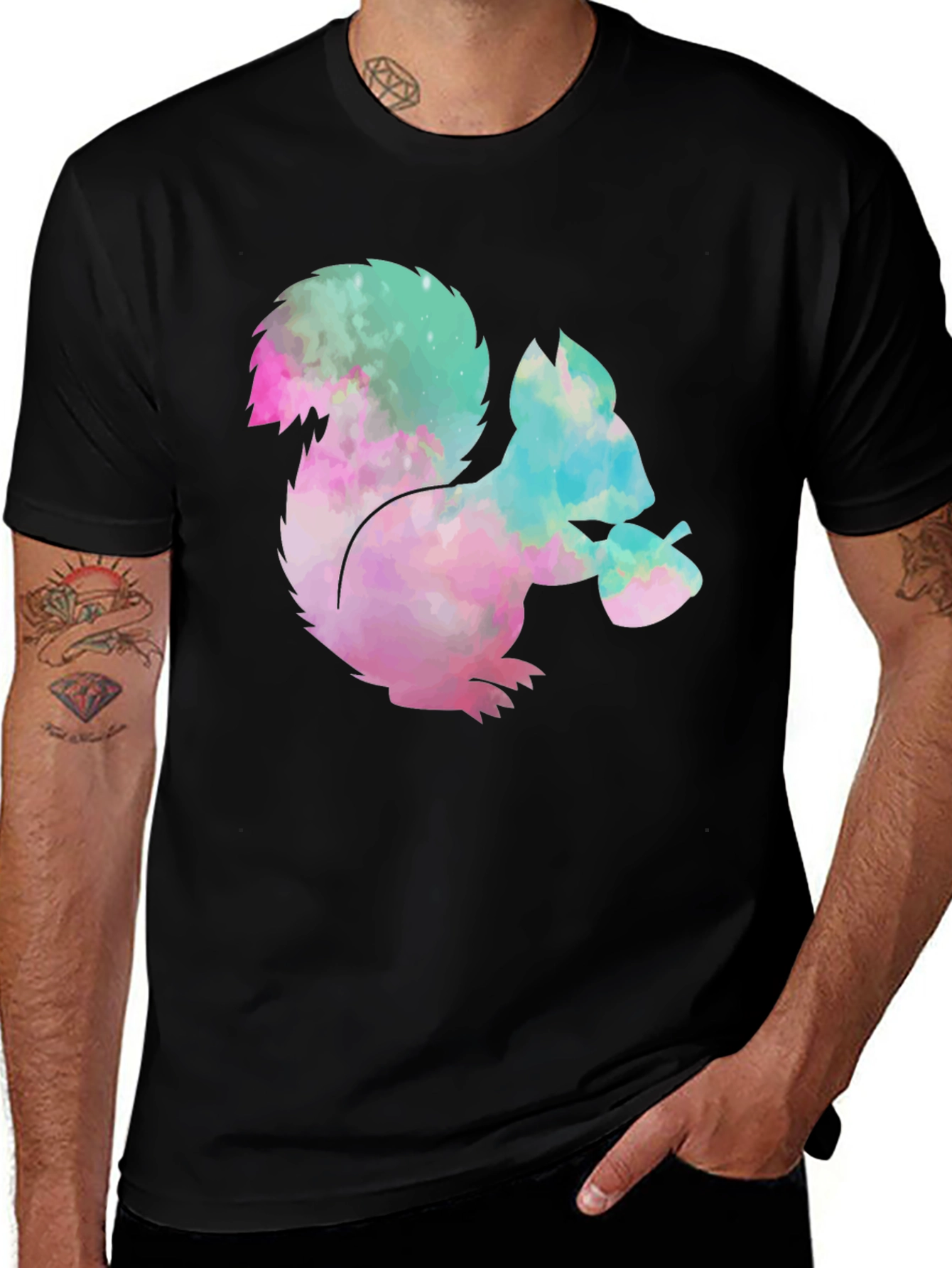 Variant 11 of Squirrel Tie-Dye Graphic T-Shirt - Black Cotton Tee