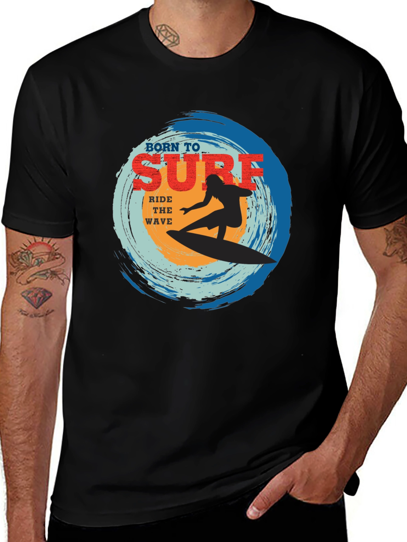 Born To Surf Black Graphic Tee