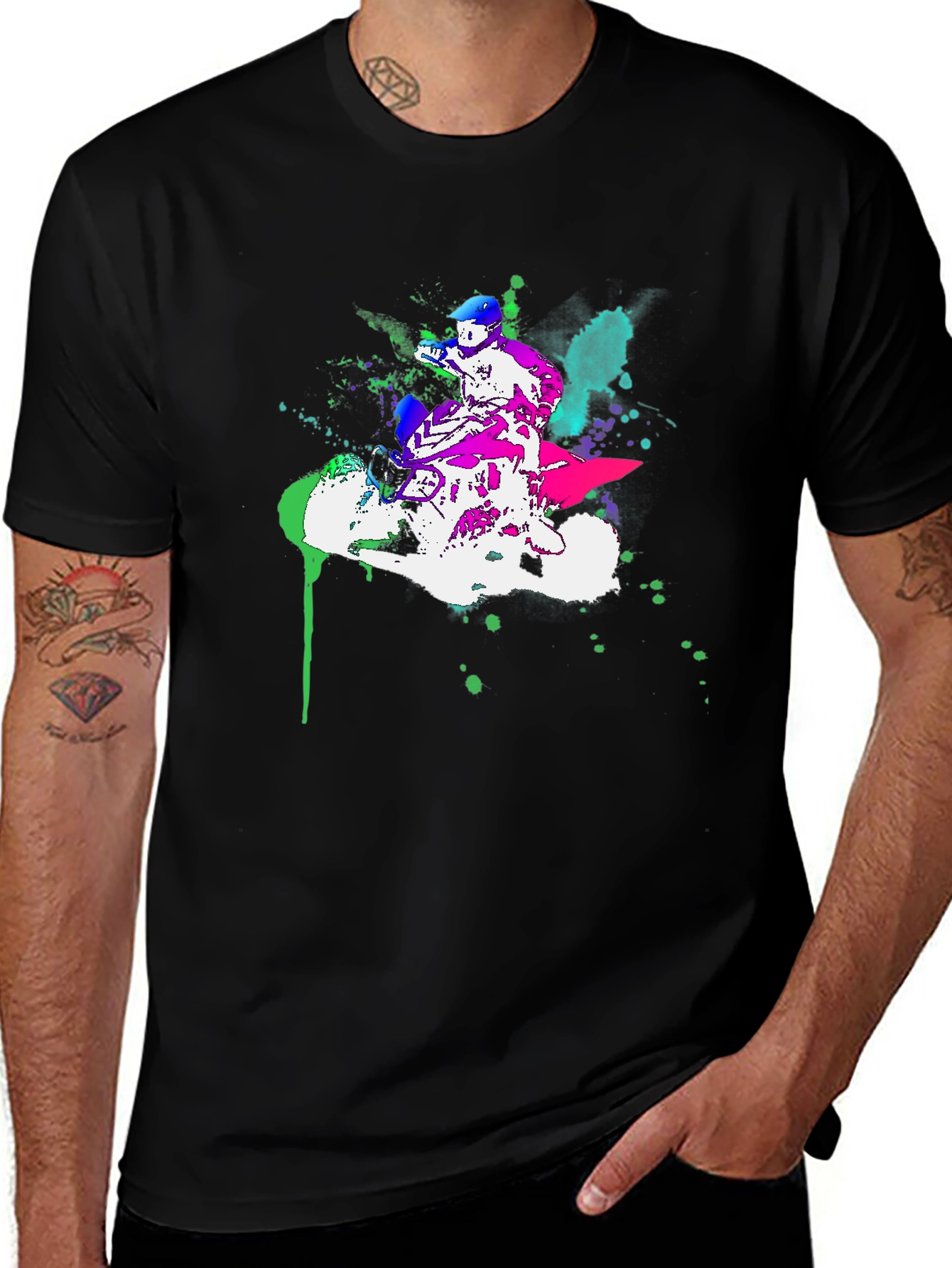 Variant 11 of Motorcycle Graphic Tee - Stylish Ink Splatter Design