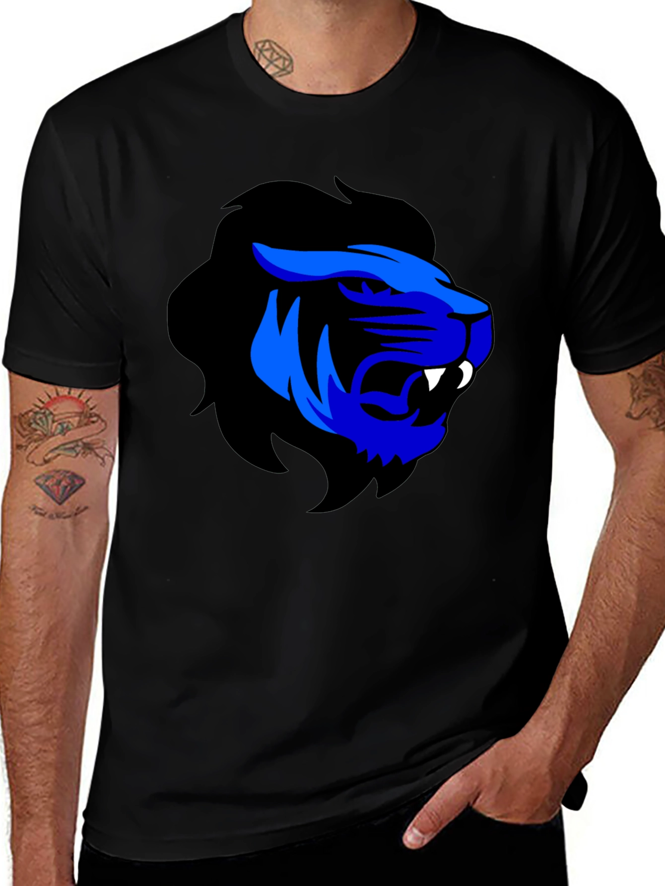 Blue Lion Graphic Black T-Shirt