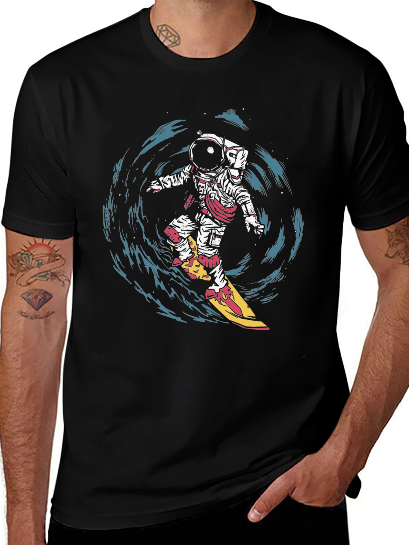 Variant 23 of Astronaut Surfing Graphic T-Shirt - Space Adventure Tee