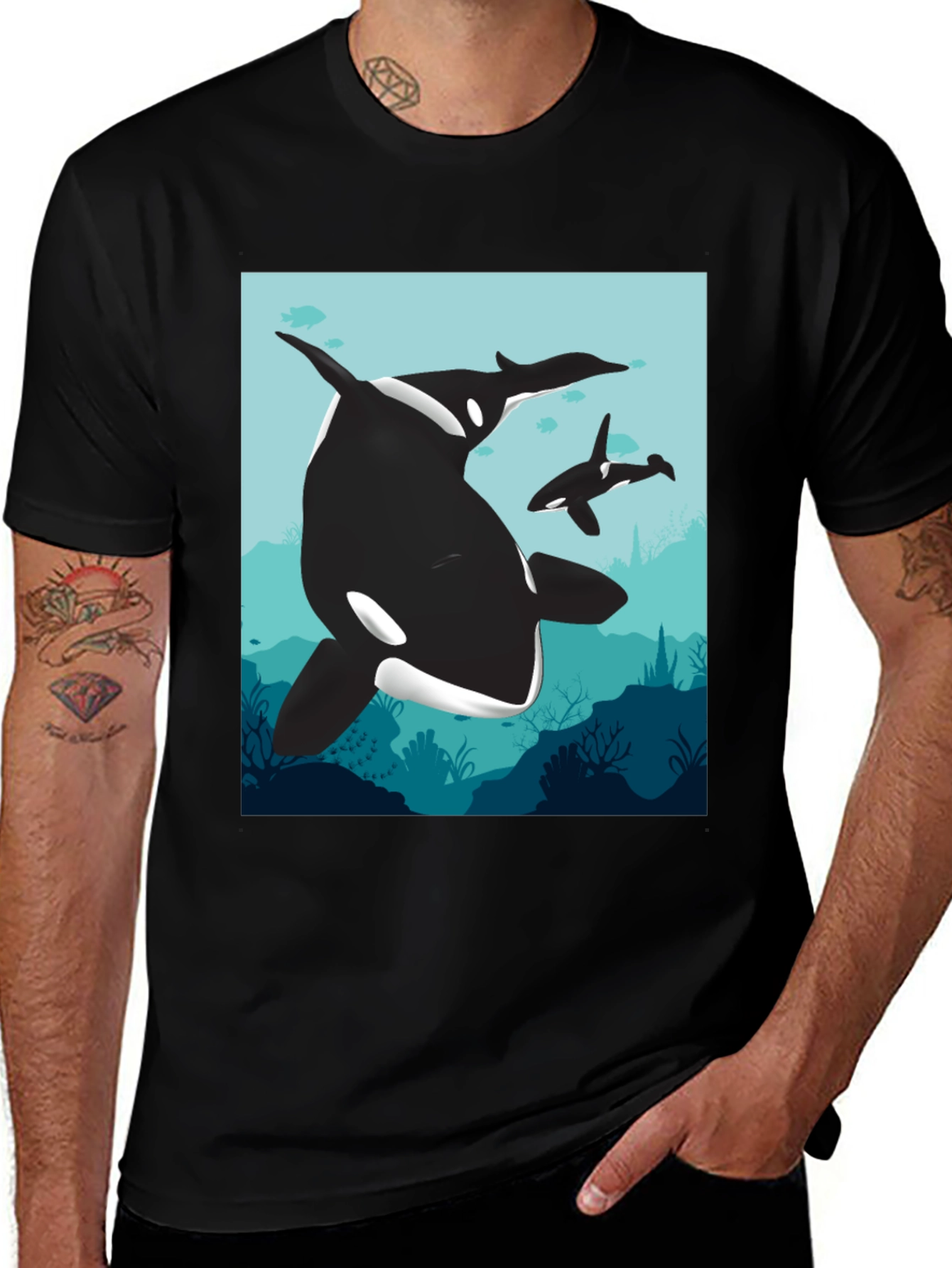 Variant 22 of Orca Whale Graphic Tee - Black
