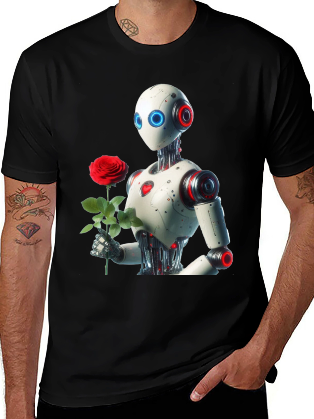 Variant 2 of Robot with Rose Graphic T-Shirt - Unique Design