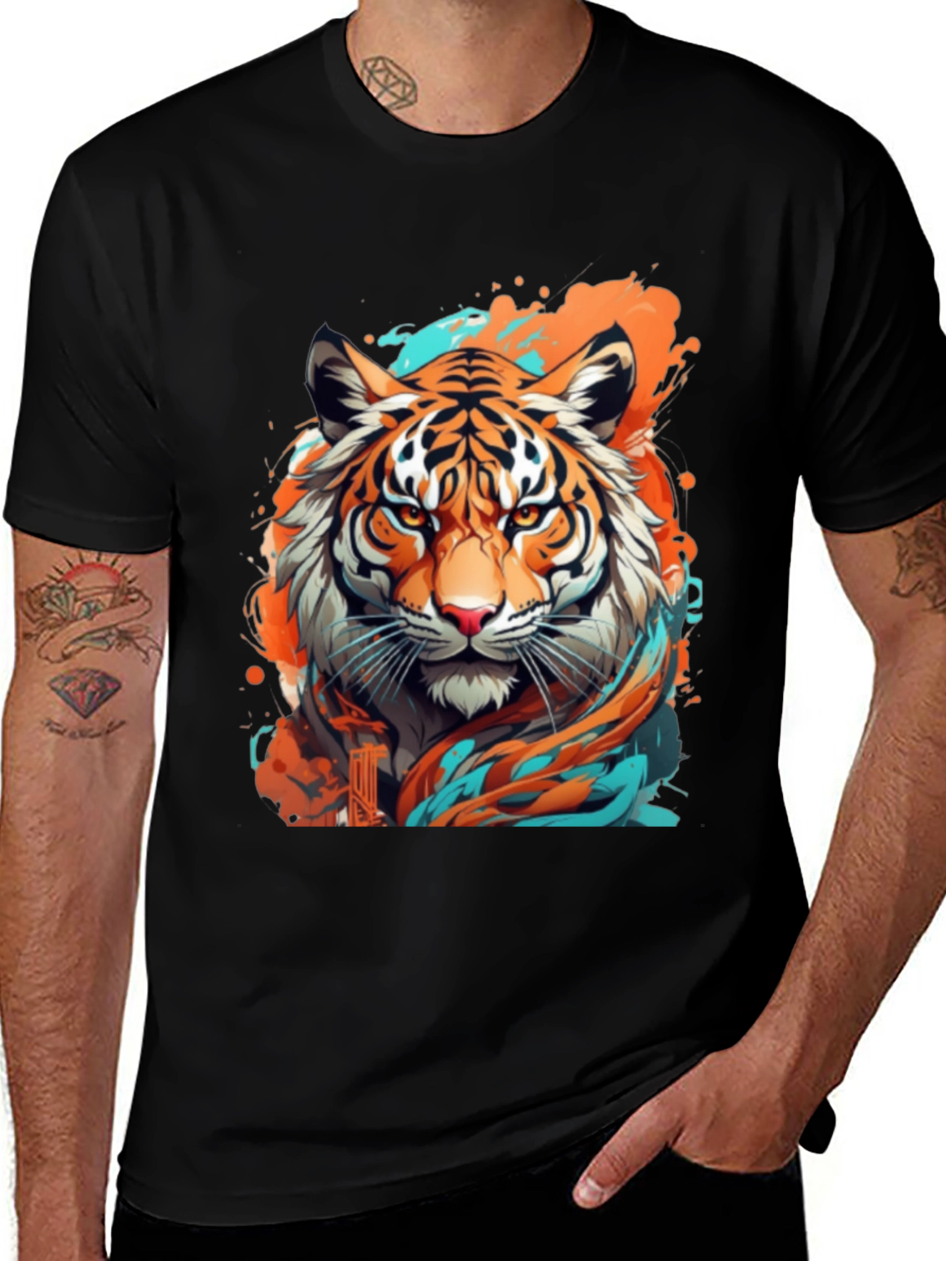 Variant 15 of Tiger Graphic Print Crew Neck T-Shirt