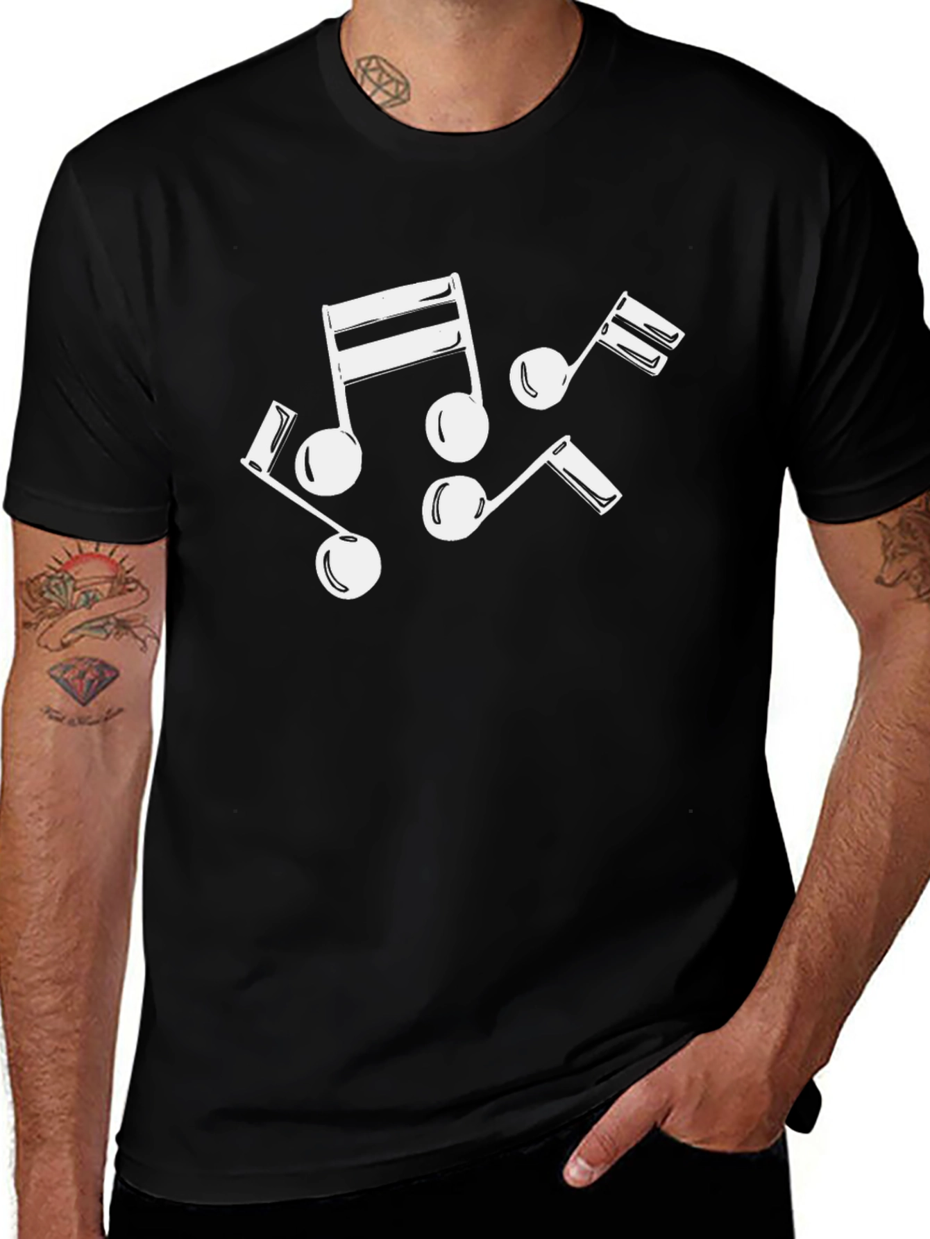 Variant 8 of Musical Notes Graphic Tee - Black Cotton T-Shirt