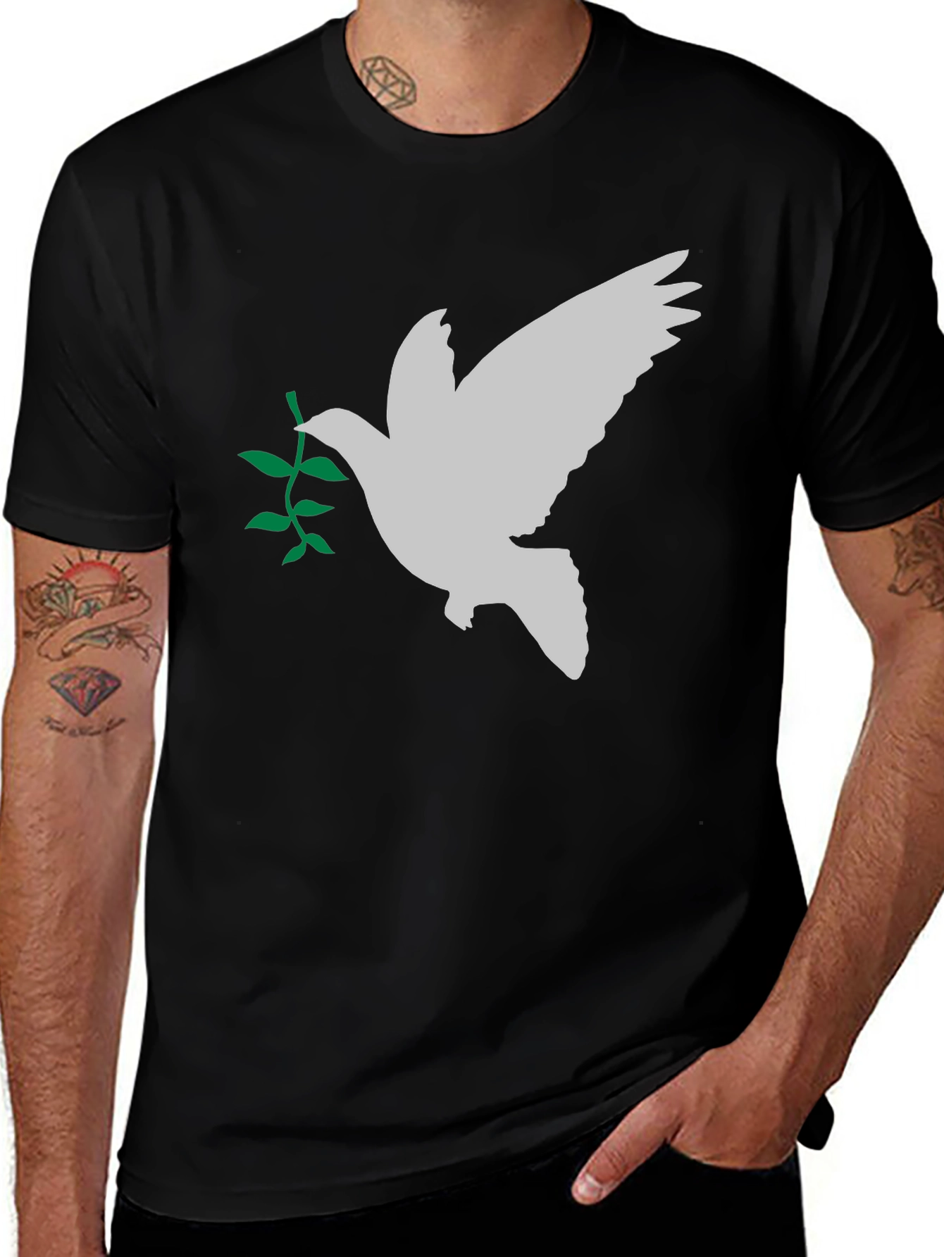 Variant 12 of Peace Dove T-Shirt - Olive Branch, Mens Black Tee