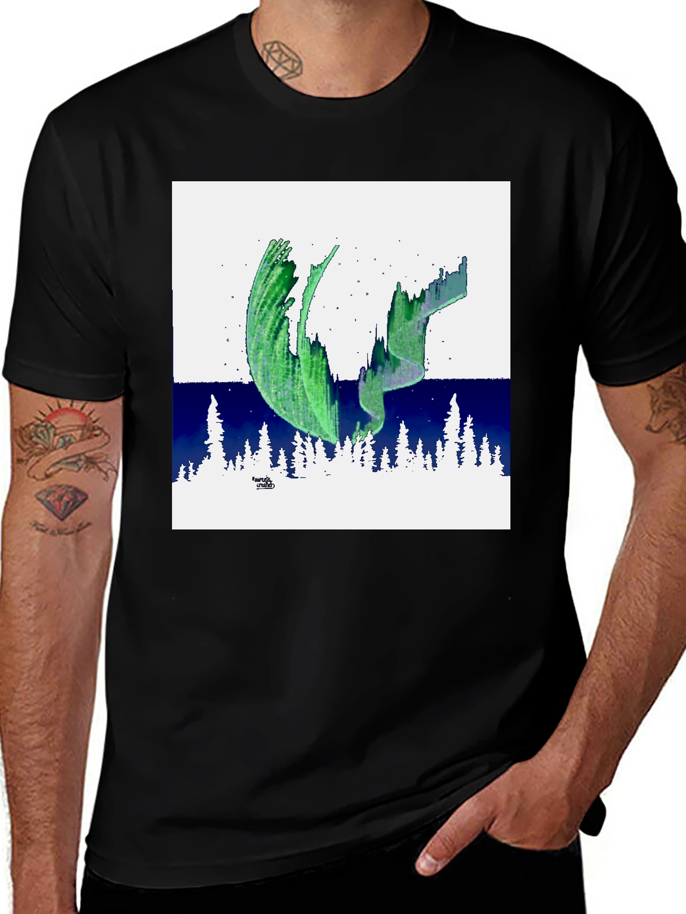 Aurora Borealis Graphic Tee - Black Cotton T-Shirt