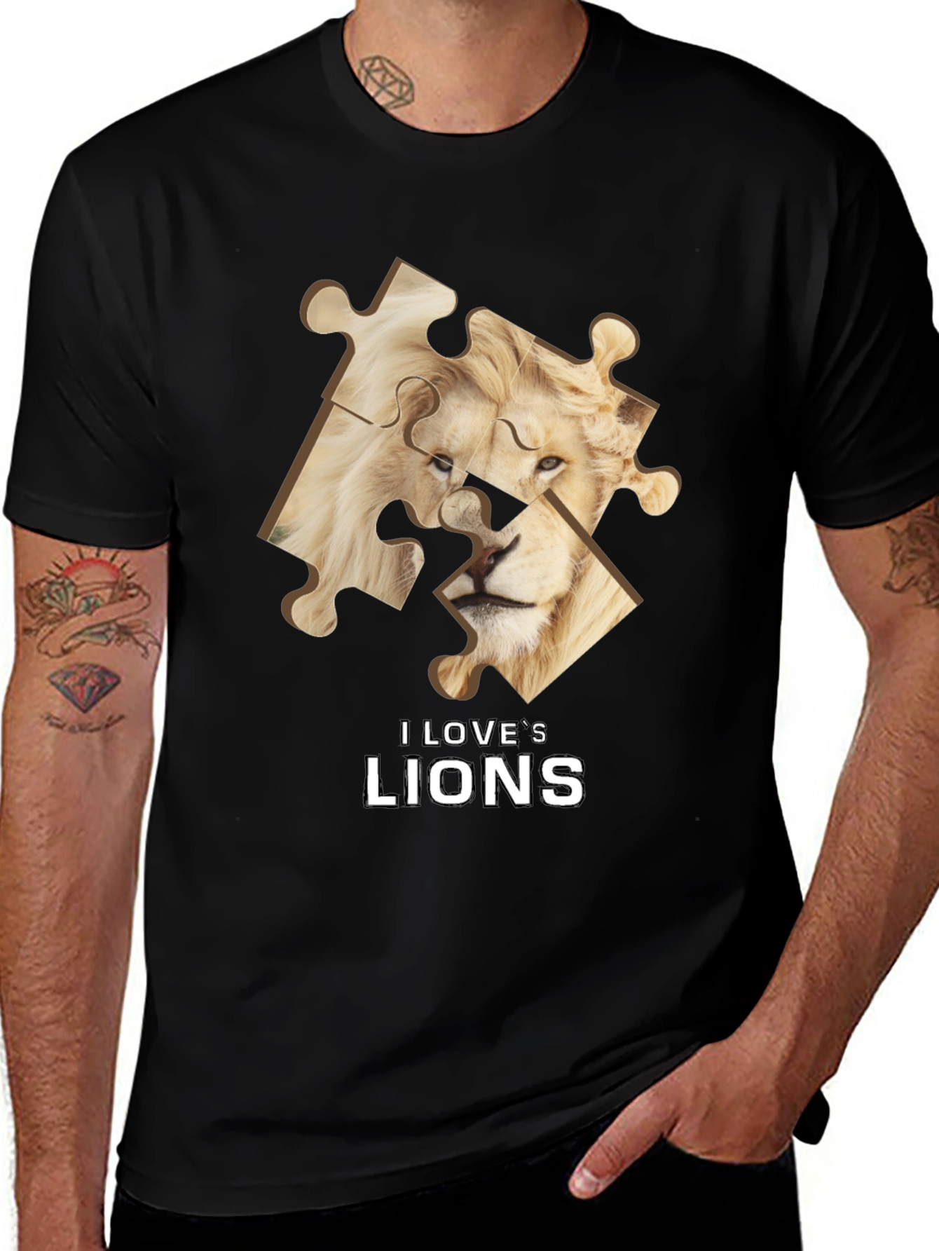 Variant 15 of I Love Lions Puzzle Piece Graphic T-Shirt