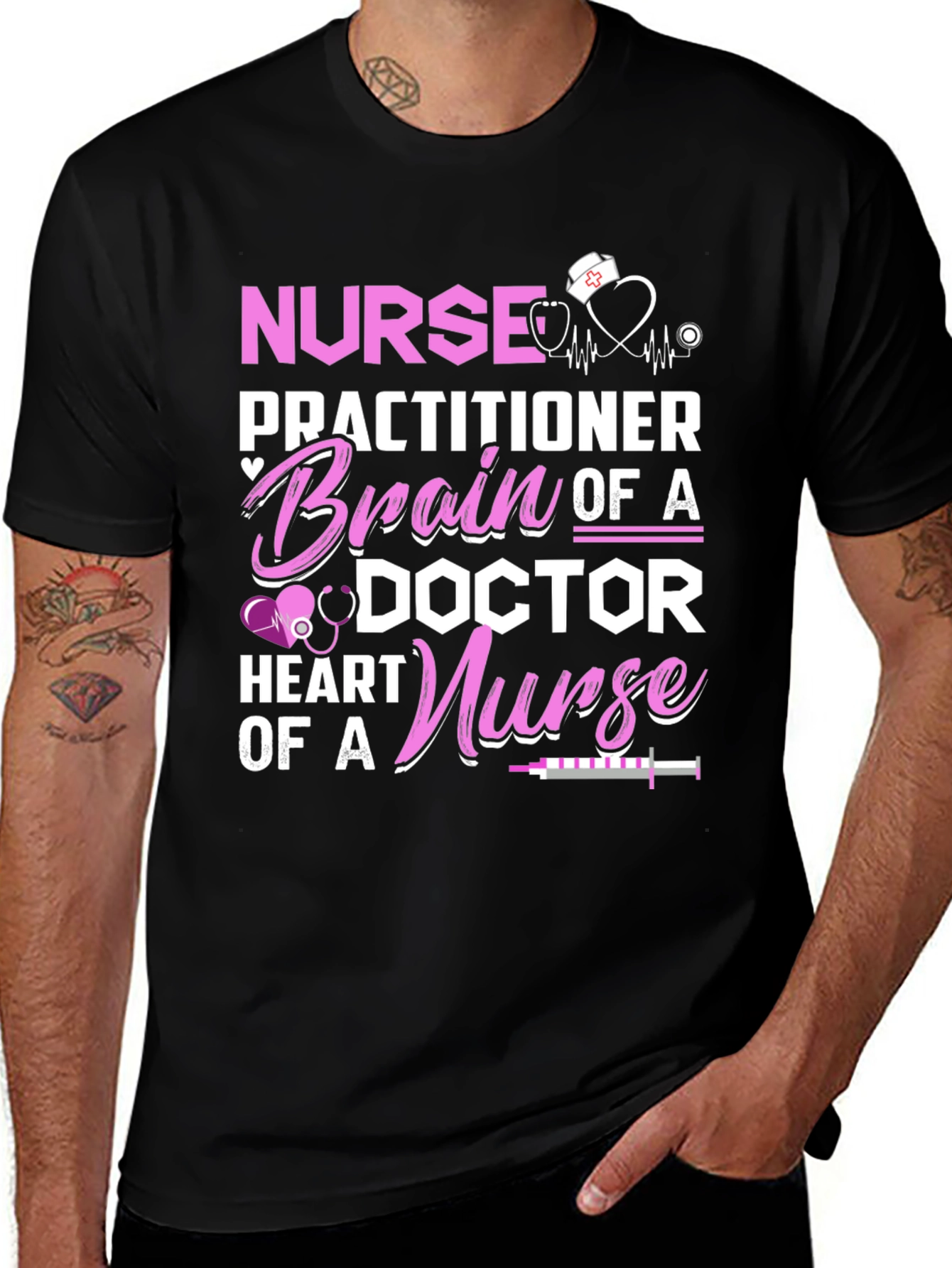 Nurse Practitioner Brain Heart Graphic T-Shirt