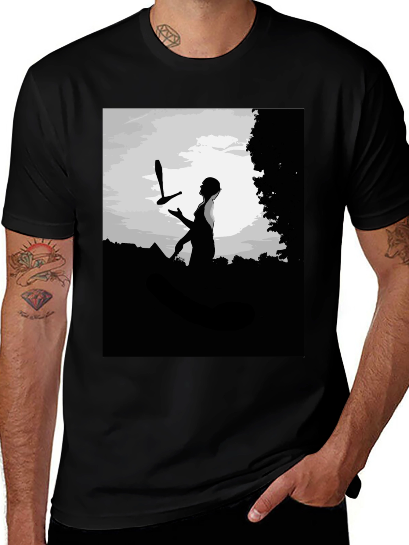 Variant 5 of Juggling Act Graphic Tee - Stylish Black Cotton Shirt