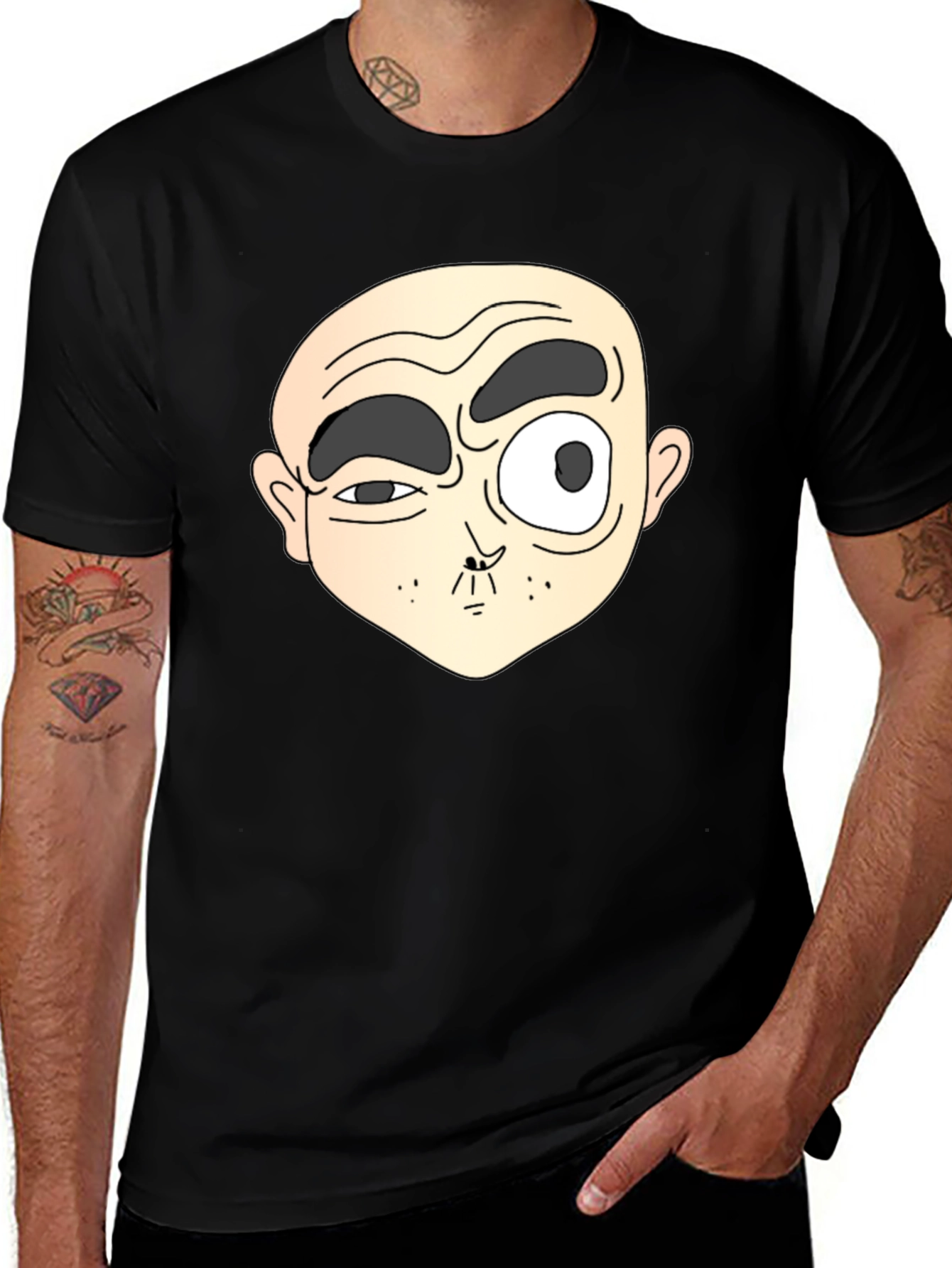 Variant 26 of Funny Cartoon Face Black T-Shirt