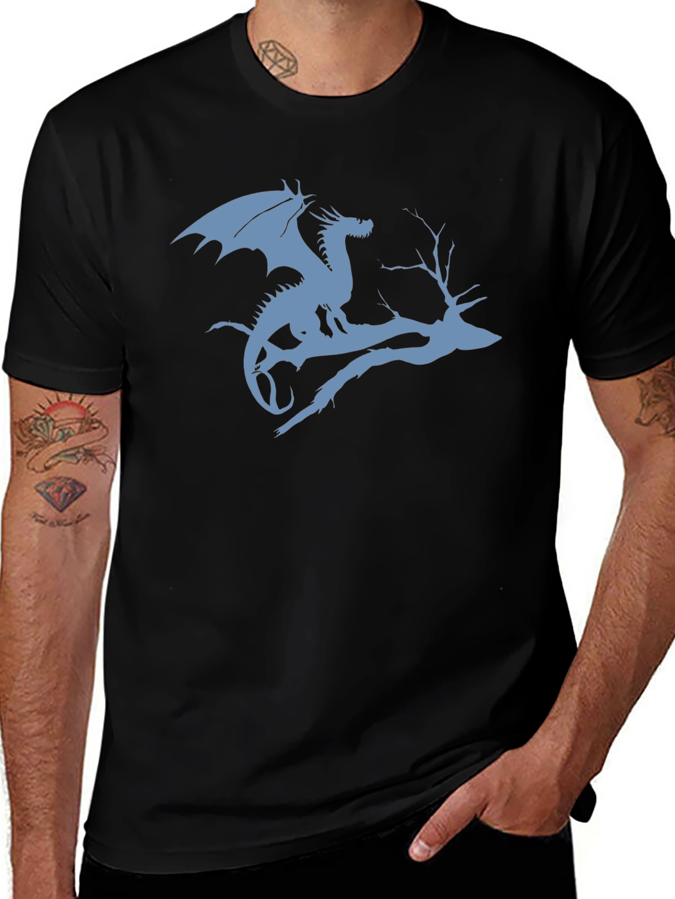 Variant 4 of Dragon on Branch Graphic T-Shirt - Black