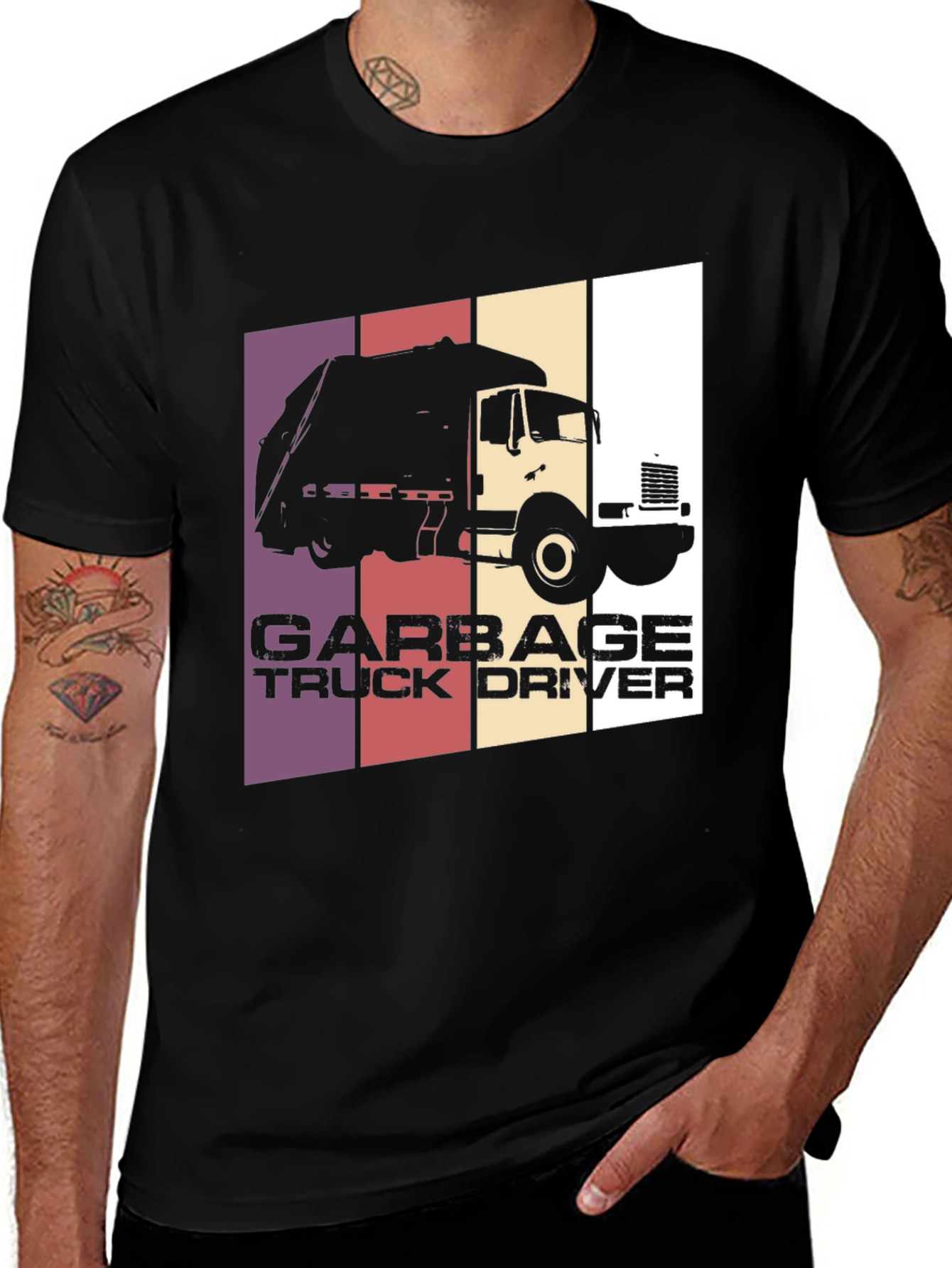 Variant 11 of Garbage Truck Driver Graphic Tee - Black Crew Neck T-Shirt