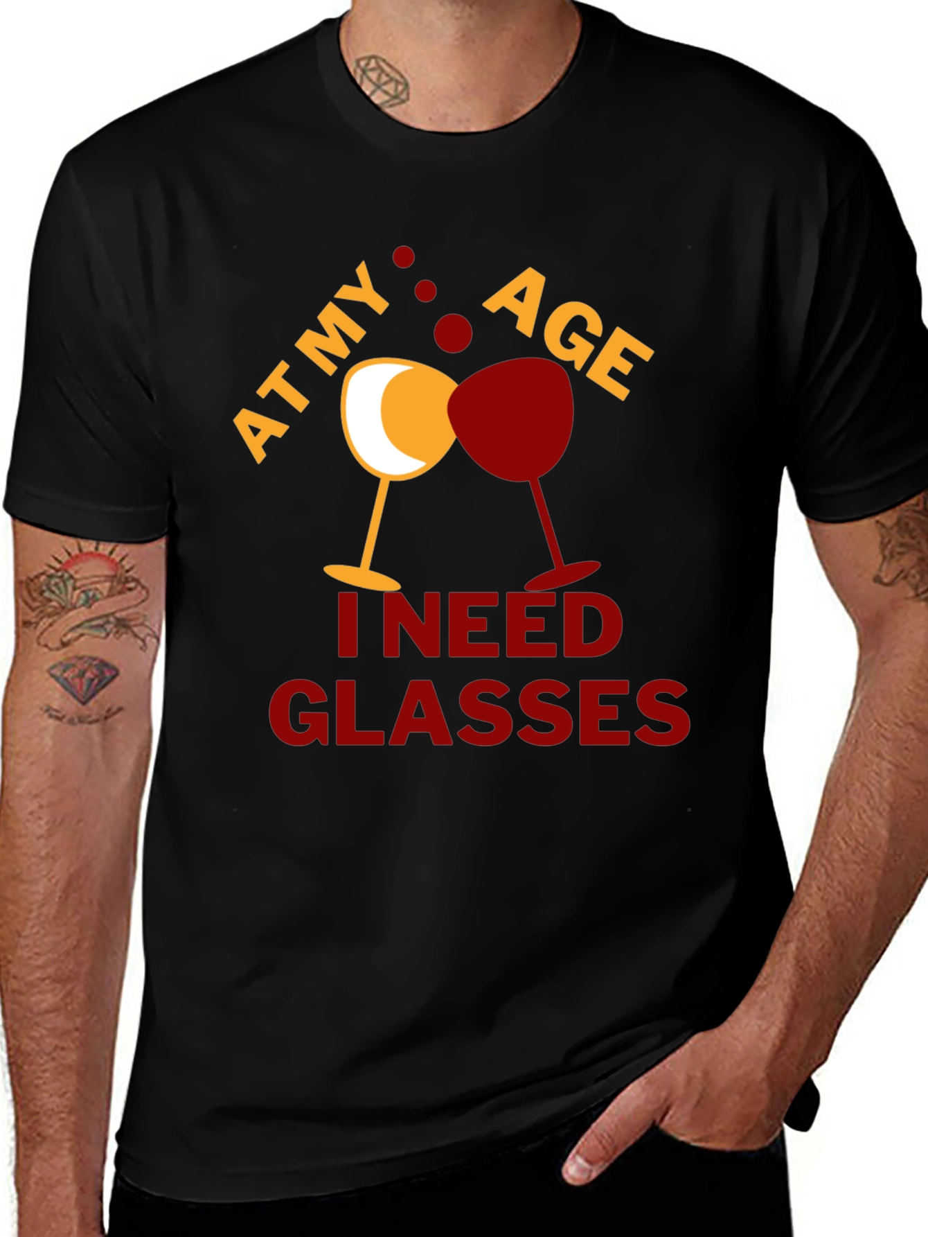 Variant 10 of Humorous Wine Lover T-Shirt - At My Age, I Need Glasses