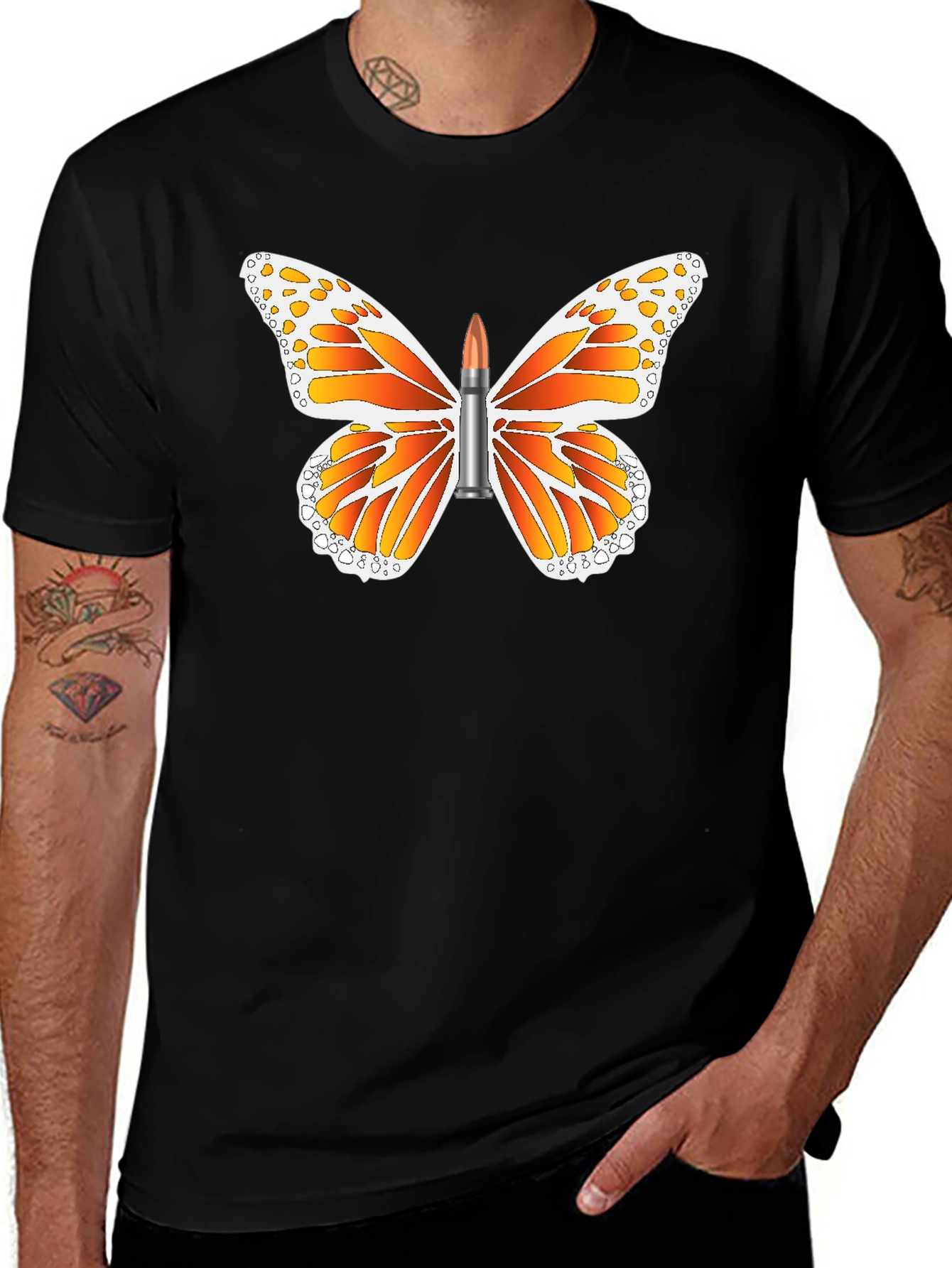Variant 25 of Butterfly Bullet Graphic Print Black T-Shirt