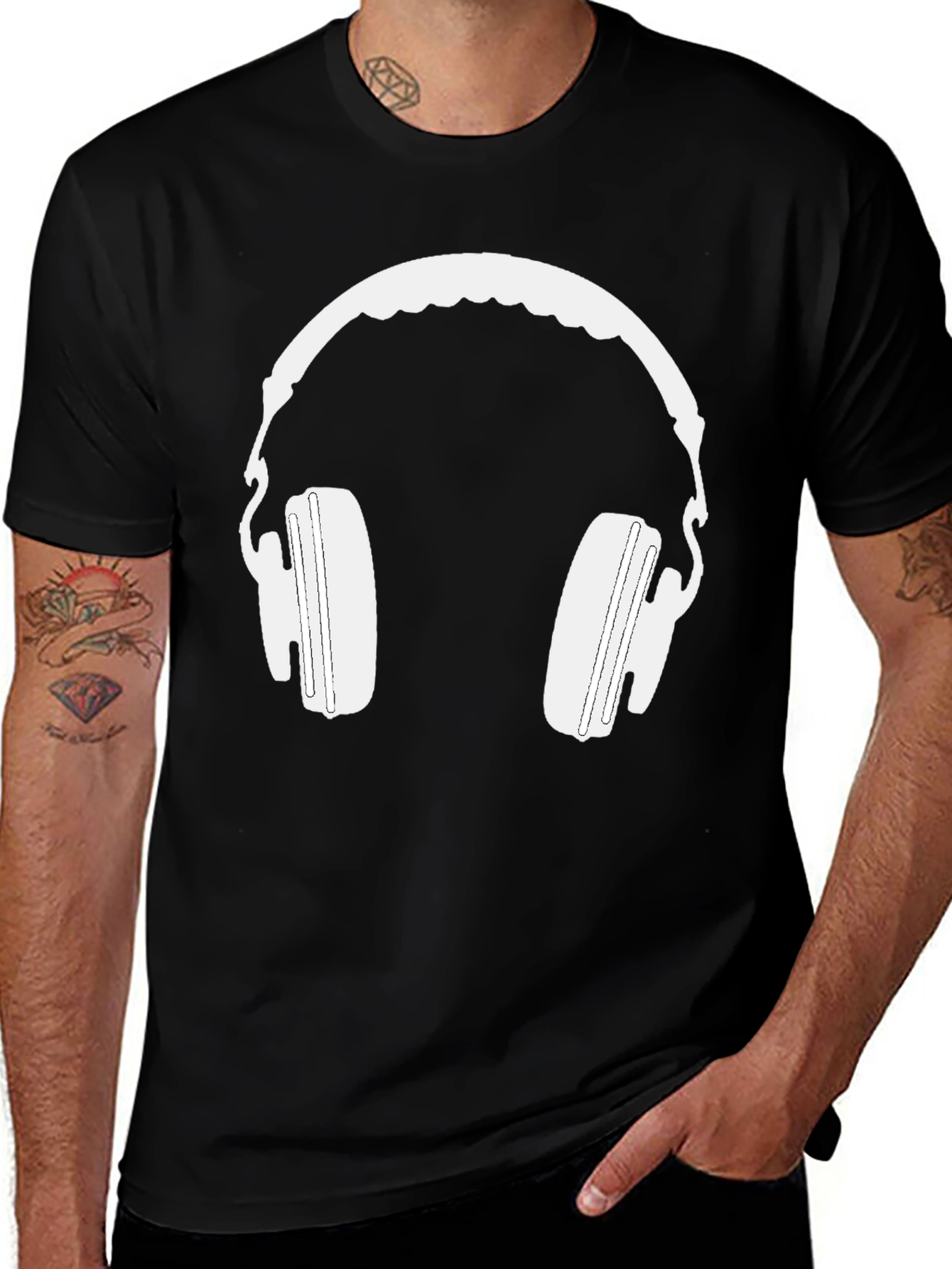 Variant 14 of Headphone Graphic Tee - Black Cotton Blend