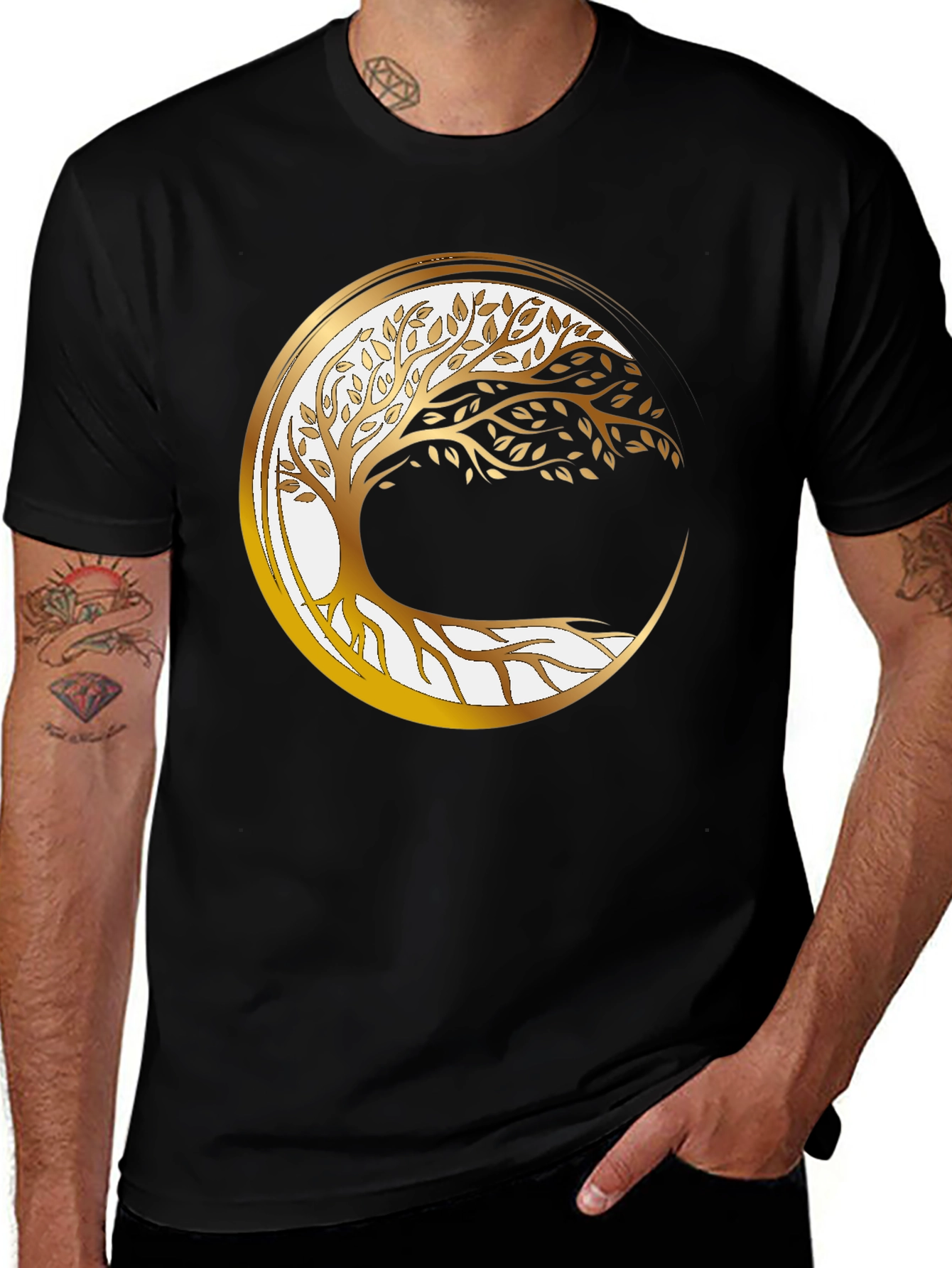 Variant 7 of Golden Tree of Life Graphic Black T-Shirt