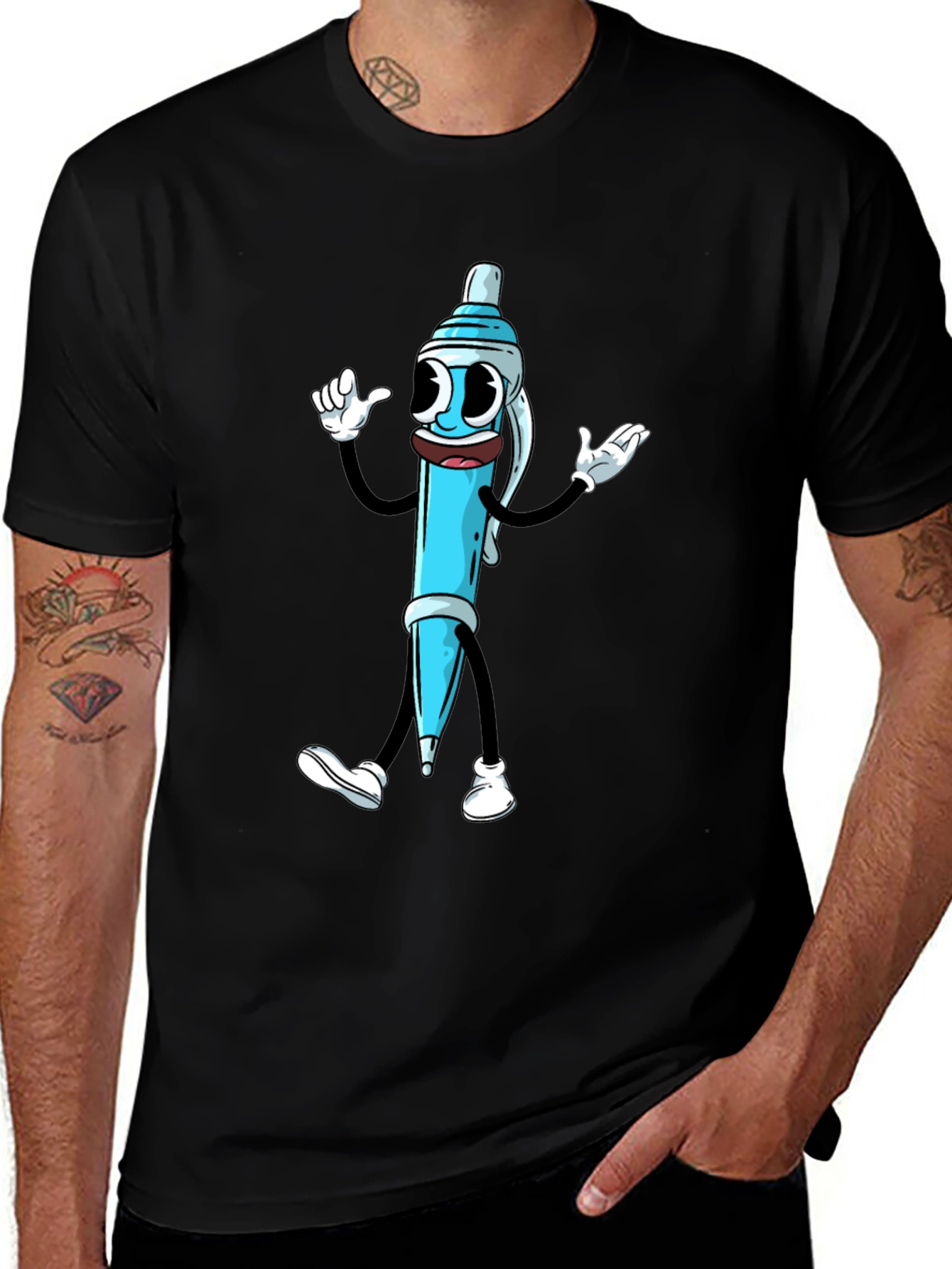 Variant 11 of Cartoon Pen Graphic Tee - Funky Black T-Shirt