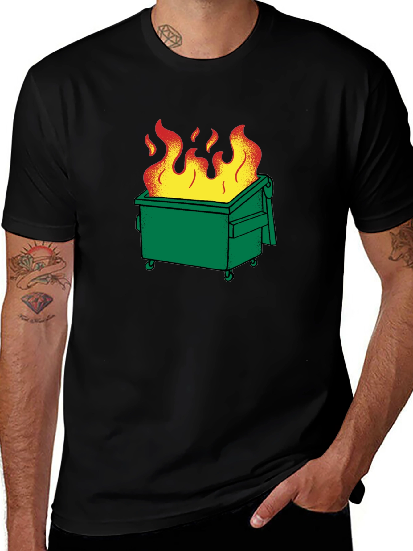 Variant 12 of Dumpster Fire Graphic T-Shirt - Black Cotton Tee