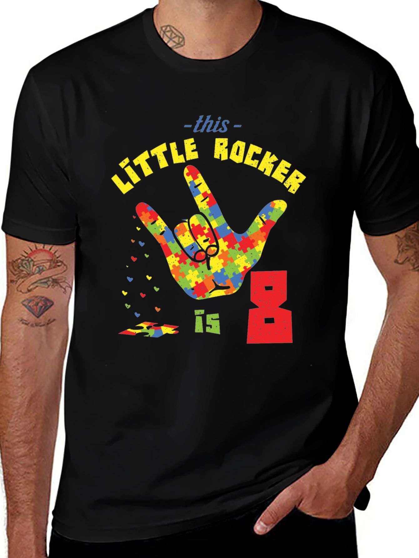 Autism Awareness Rocker T-Shirt - Puzzle Piece Hand 