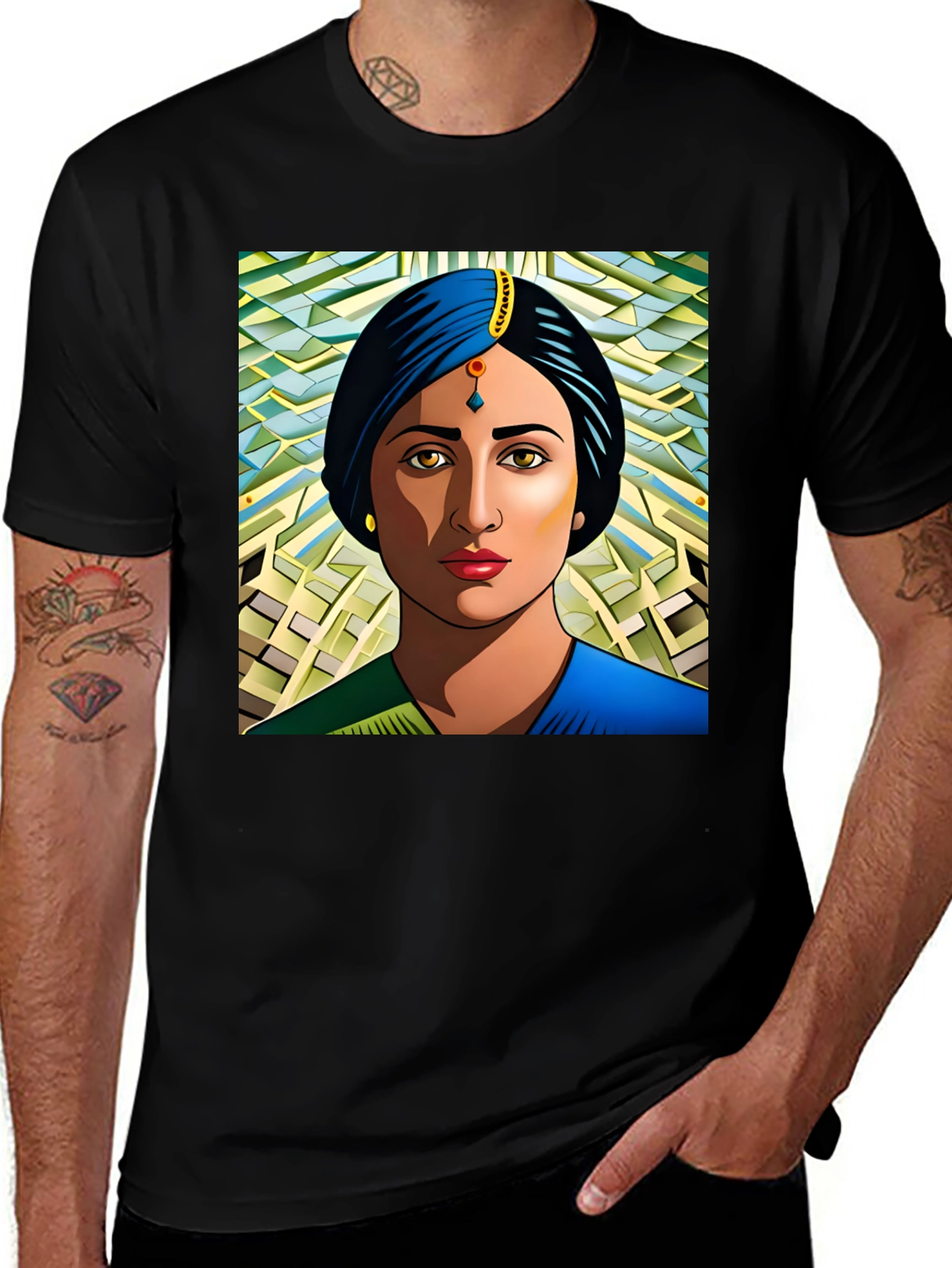 Variant 4 of Stylish Graphic Tee - Indian Woman Portrait Design