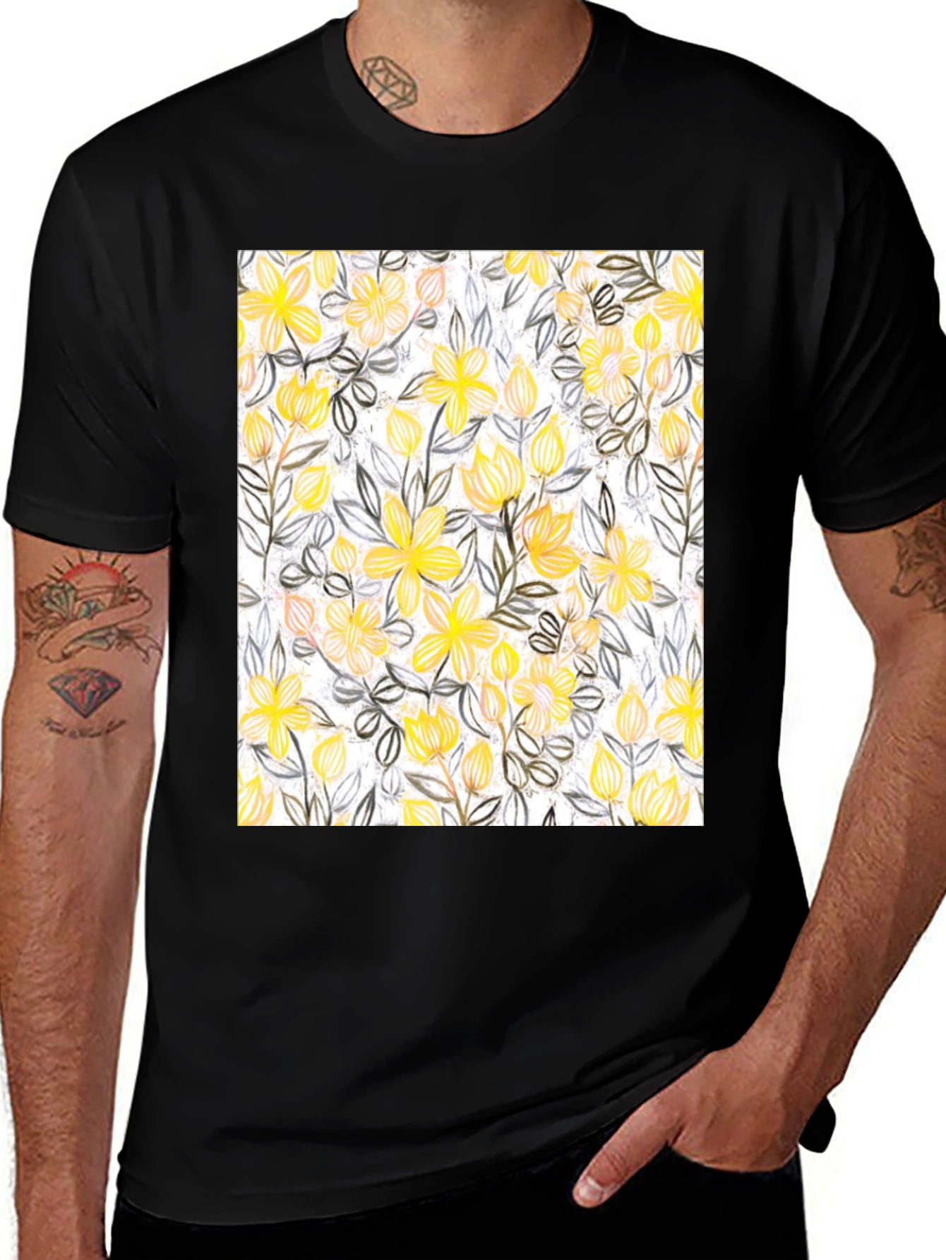Variant 12 of Floral Pattern Black T-Shirt