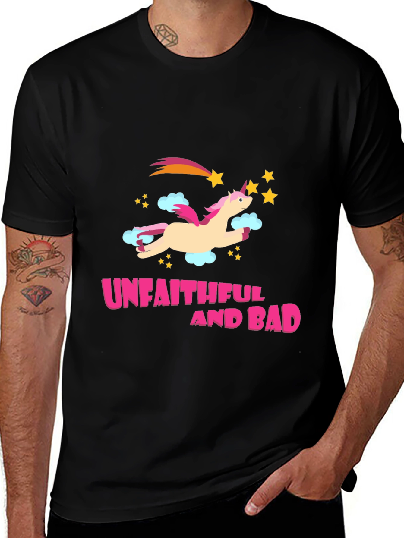 Variant 9 of Unfaithful and Bad Unicorn Black Graphic Tee
