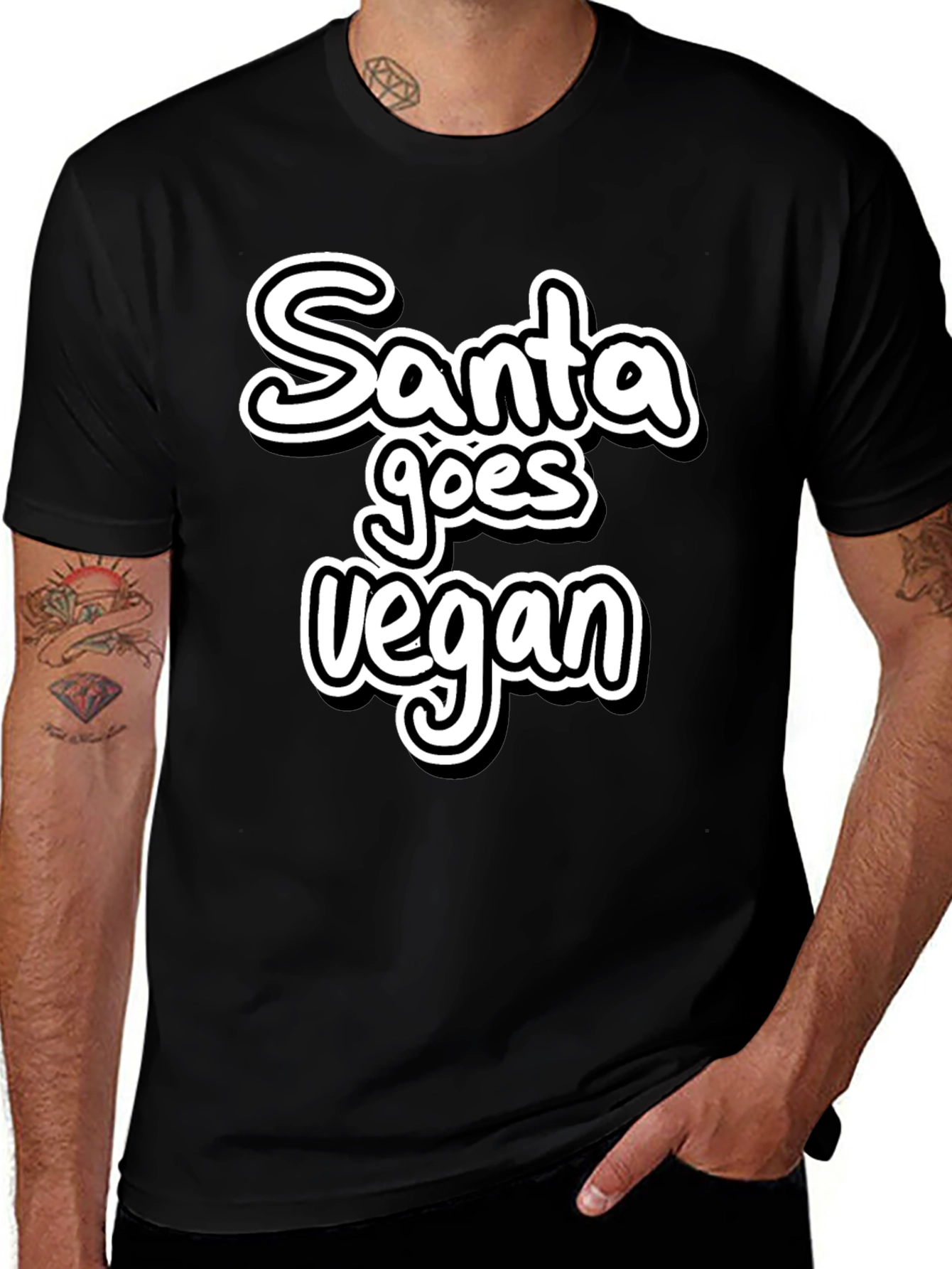 Variant 6 of Santa Goes Vegan Black T-Shirt