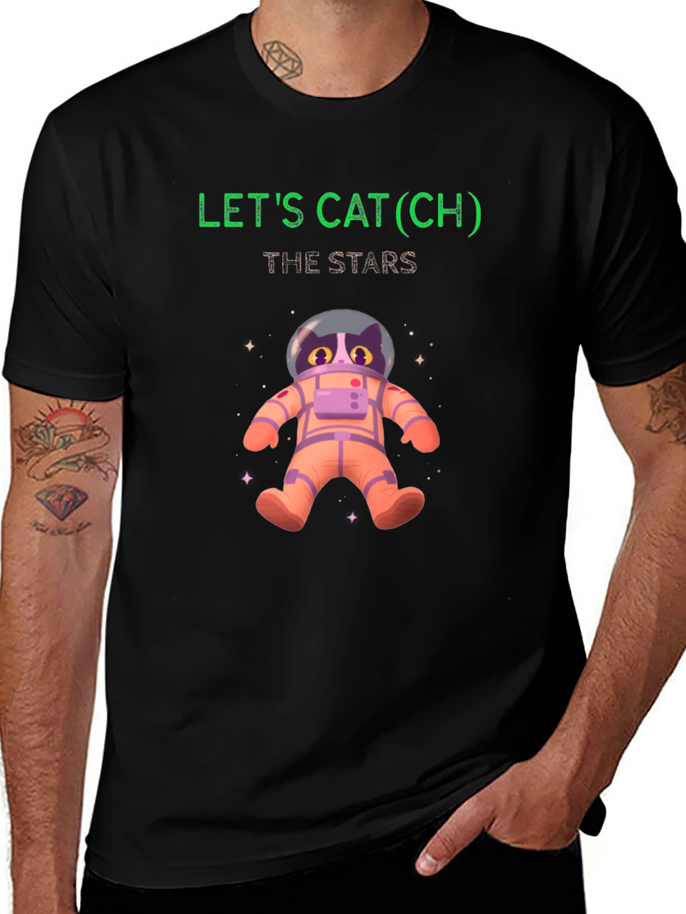 Variant 19 of Let's Cat(ch) The Stars Black T-Shirt 