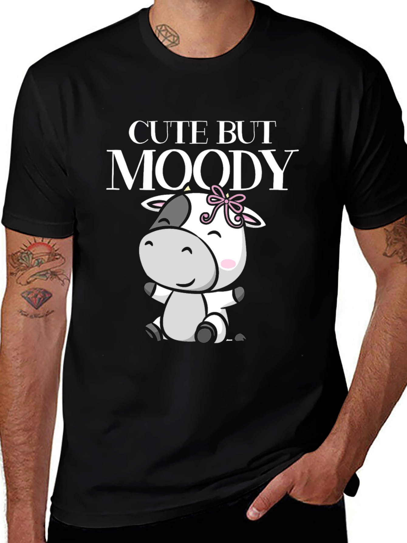 Cute But Moody Cow T-Shirt - Unisex Black Tee
