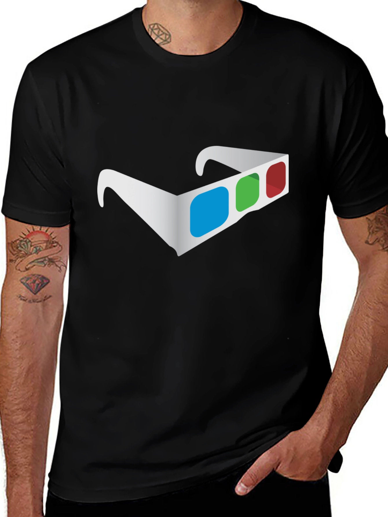 3D Glasses Graphic Black T-Shirt