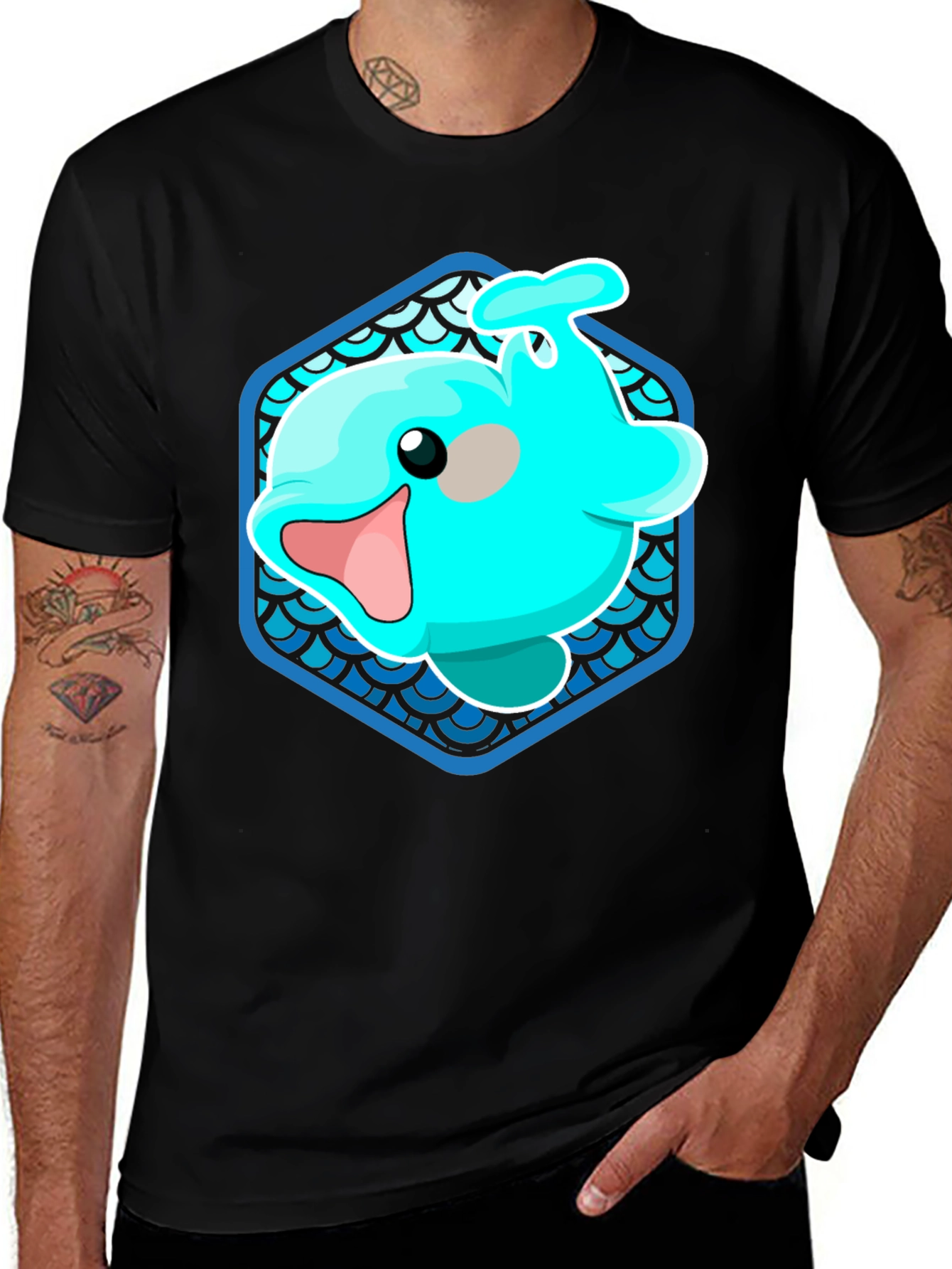 Variant 13 of Cartoon Narwhal Graphic Tee - Black Unisex T-Shirt