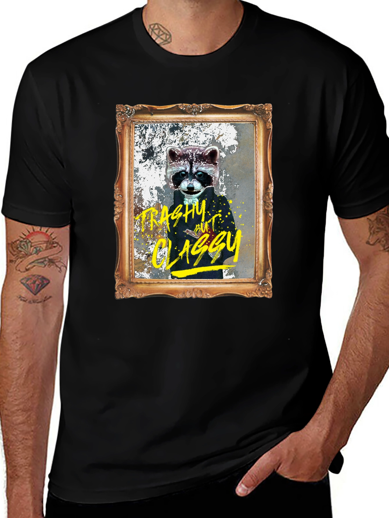 Variant 18 of Trashy But Classy Raccoon Graphic Tee - Black